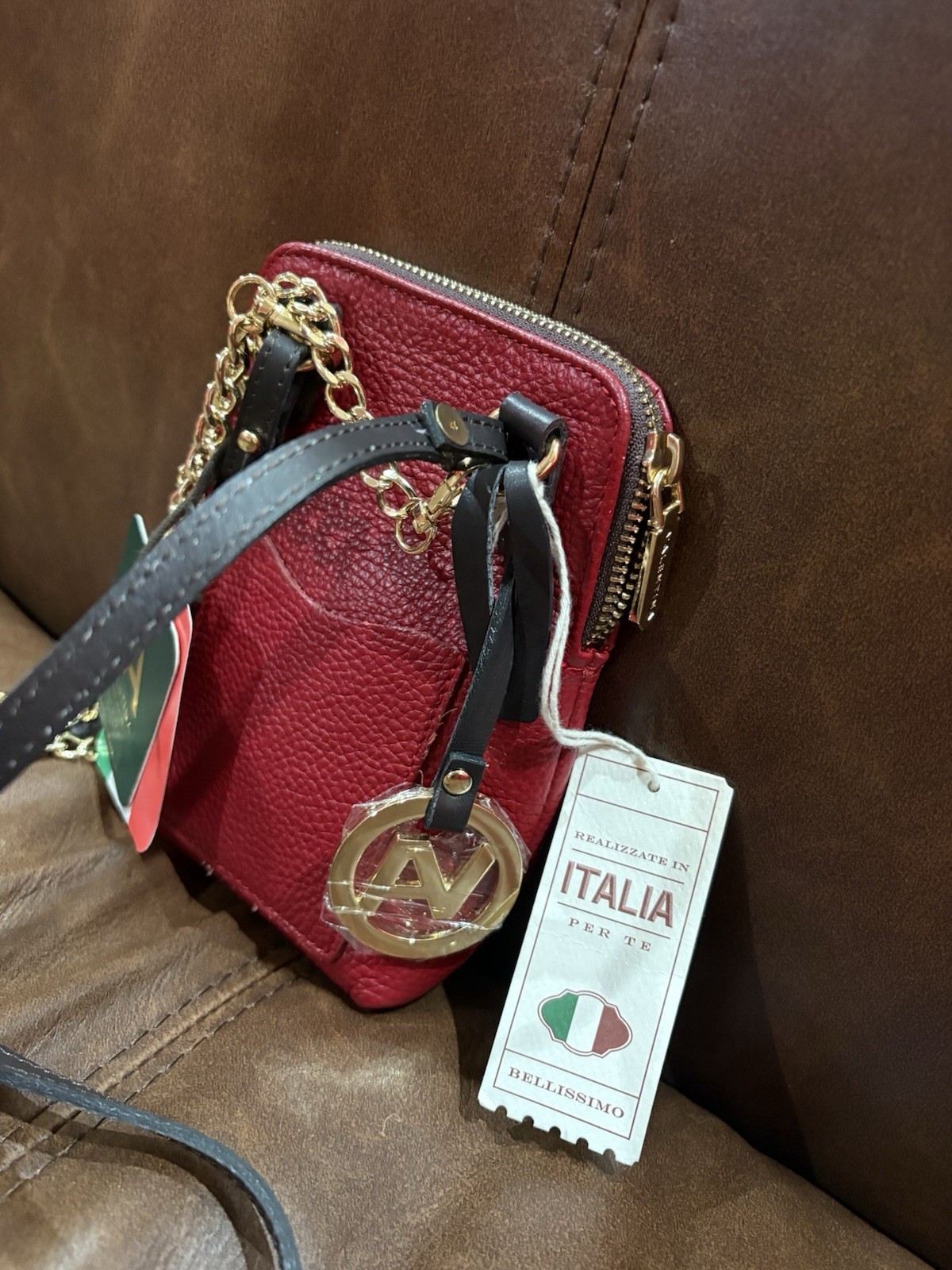 Valentina Genuine Leather Small Crossbody Purse Red NWT Made In Italy