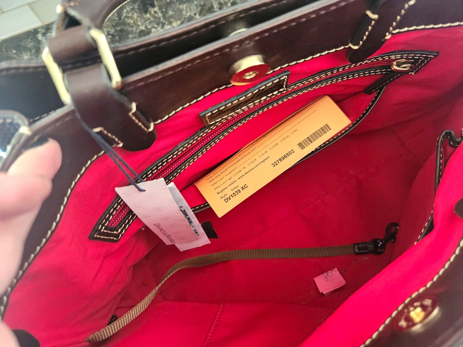 Dooney & Bourke Large Bordeaux Brown Embossed Zip Tote Gold HW Red Lined