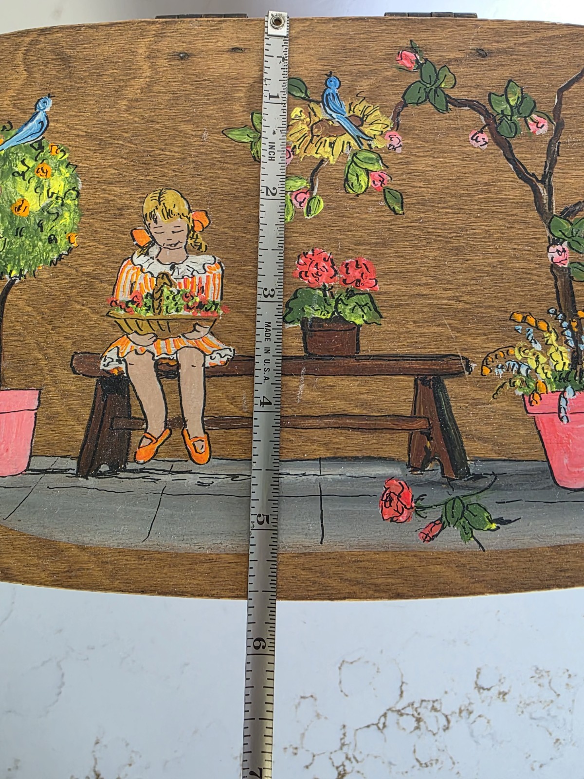 Vintage Alice Thorn Hand Painted for Saks 5th Avenue Wooden Basket / Handbag