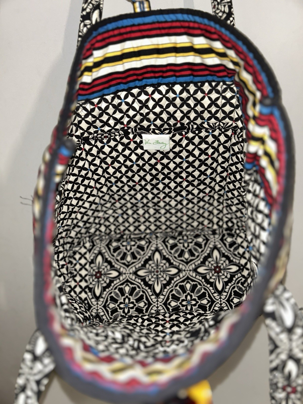 Vera Bradley Large Toggle Tote Barcelona Retired Pattern Red White Black Blue