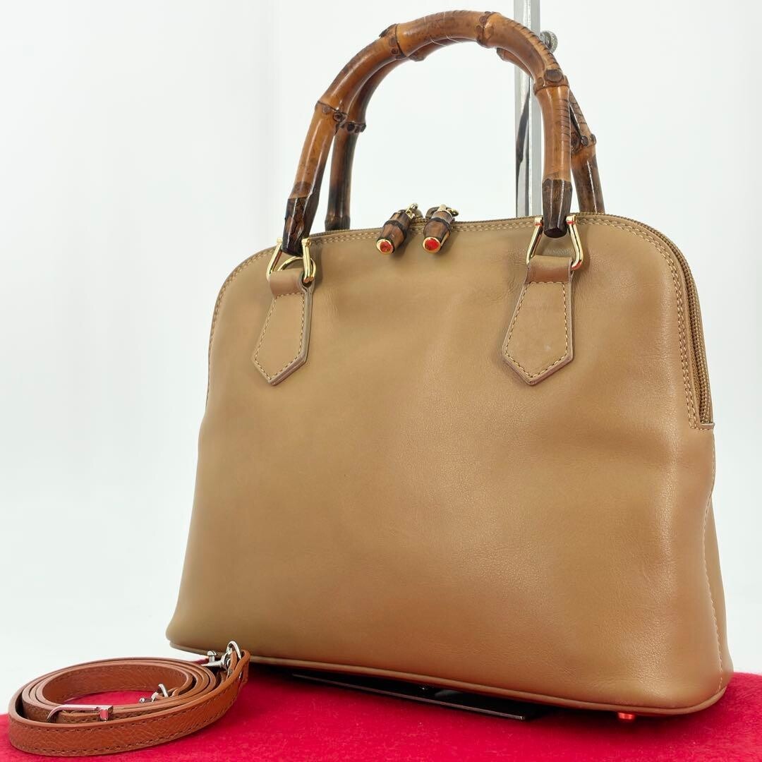 GUCCI Bamboo Handbag Shoulder bag Leather Beige Vintage Authentic From Japan
