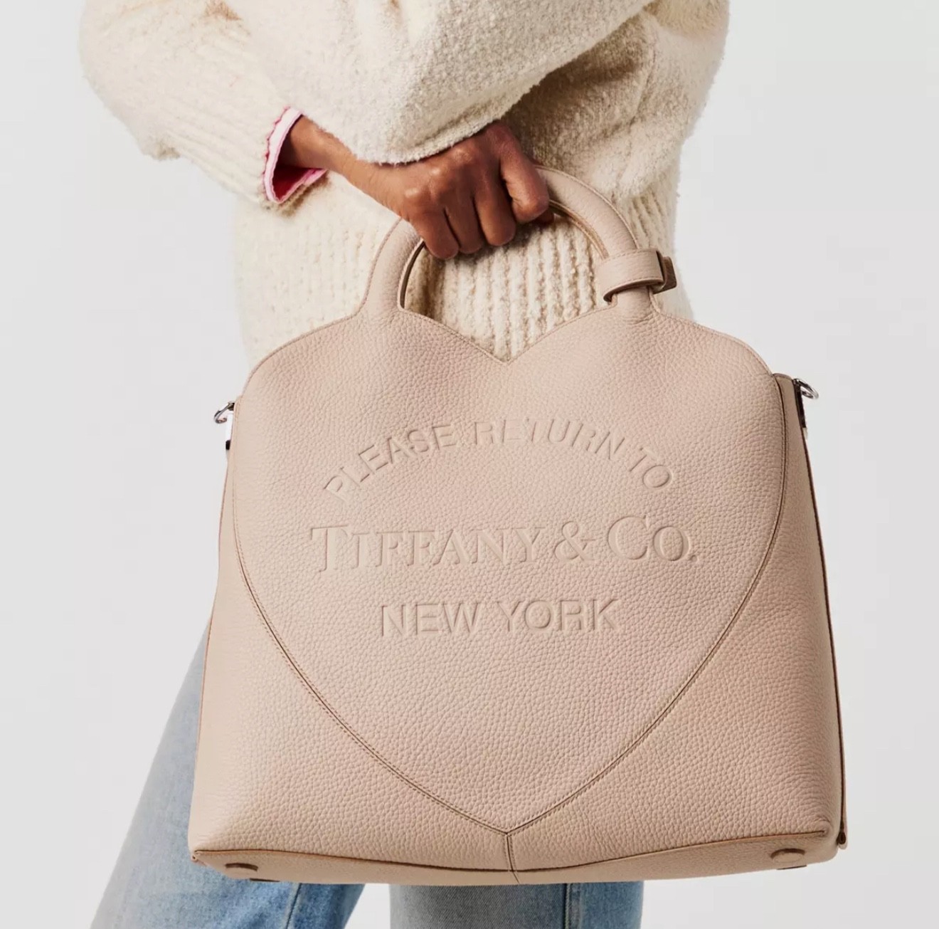 Tiffany & Co – Return to Tiffany Leather Medium Tote Bag – Pearl – NEW W TAGS