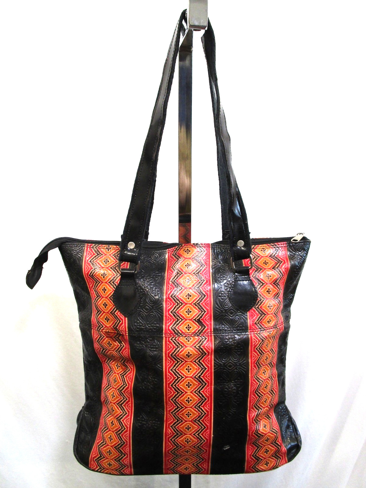 Large Artisan Made In India Multicolor Embossed Leather Shoulder Tote Handbag