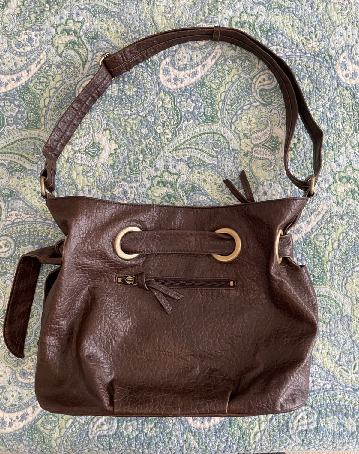 Italian Leather Modapella Shoulder Bag Handbag, soft brown pebbled leather