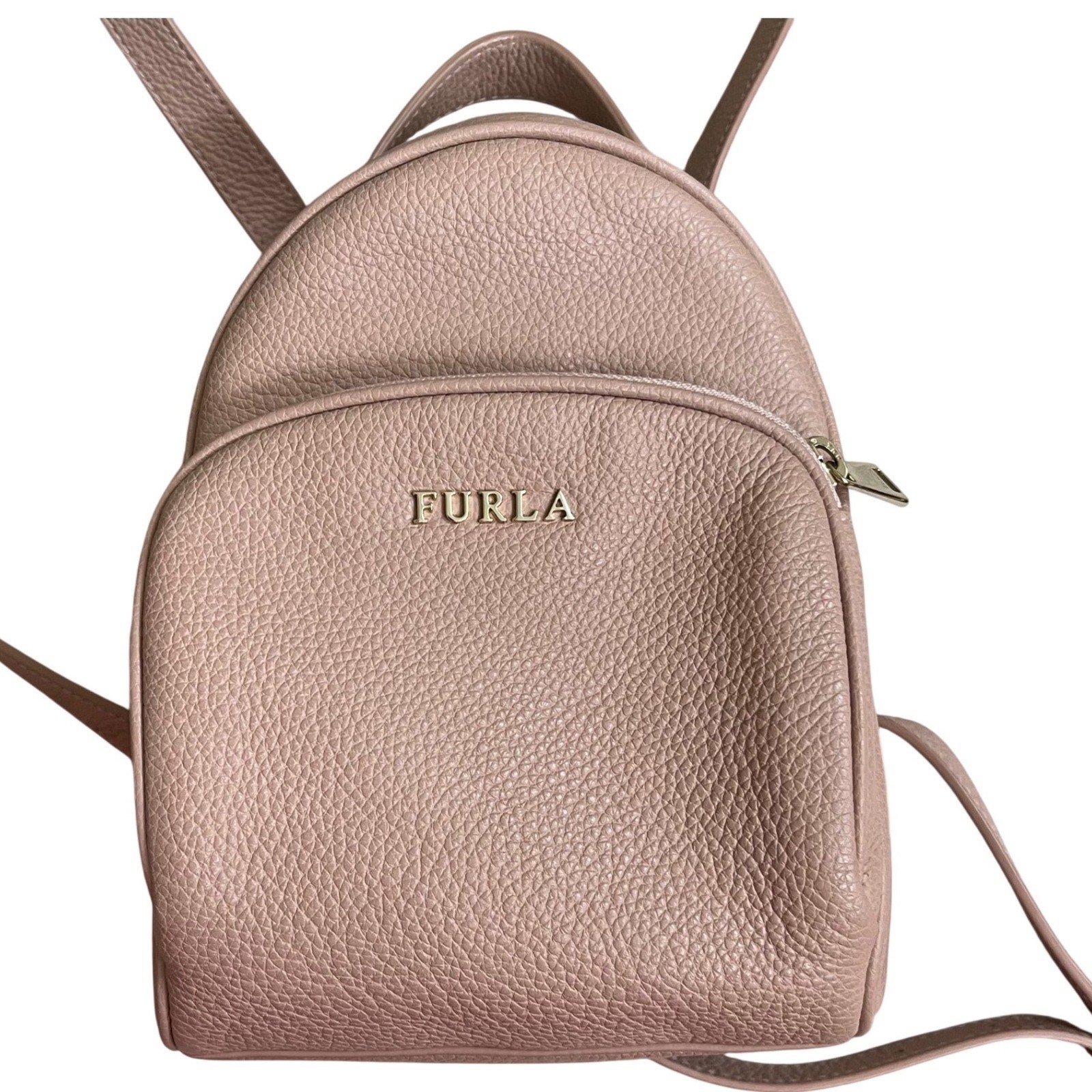 Furla Mini Pebbled Leather Backpack moonstone pale Pink Small Dome Bag used 1X