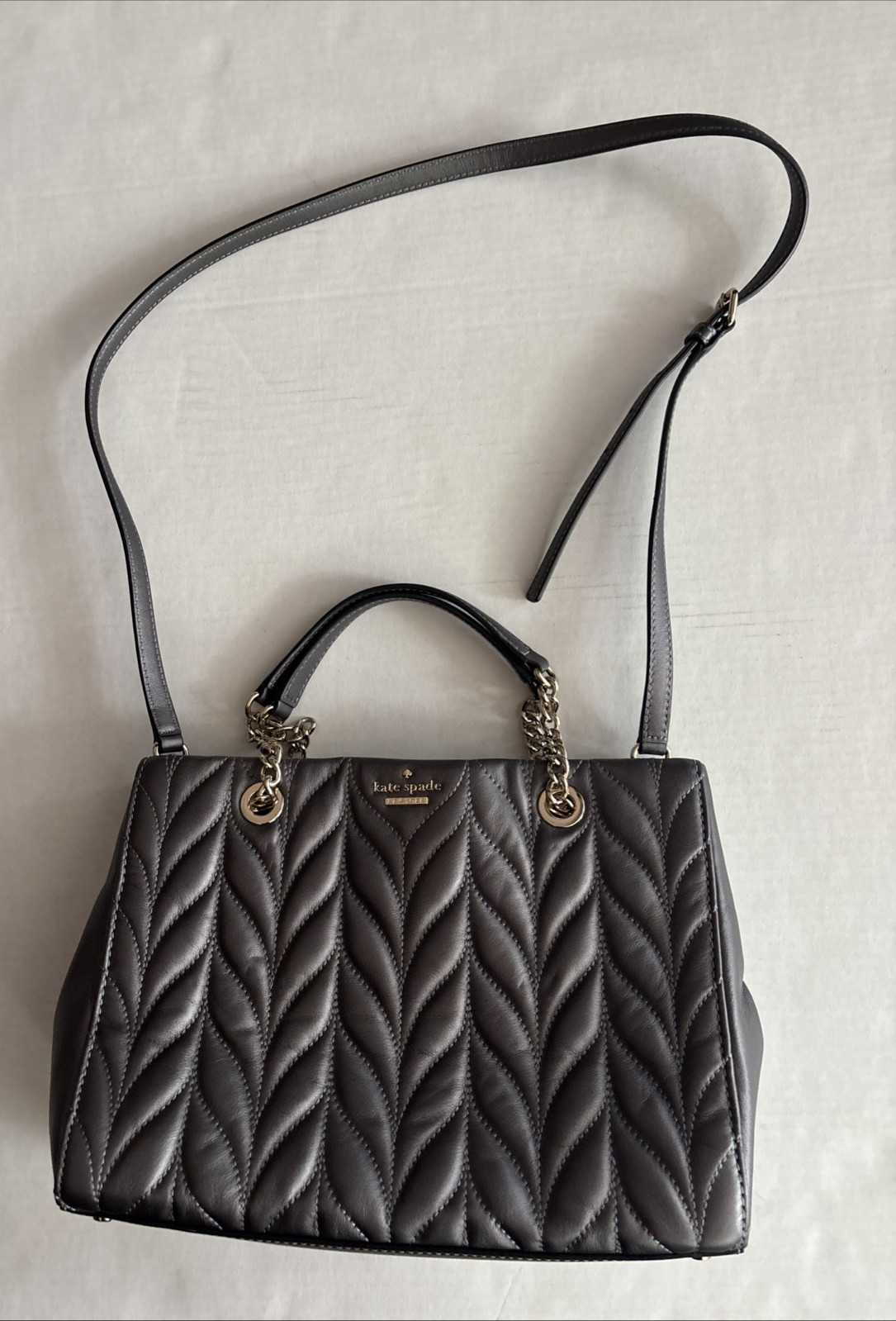 Kate Spade Meena Briar Lane Quilted Purse Gunmetal Handbag Crossbody / Shoulder