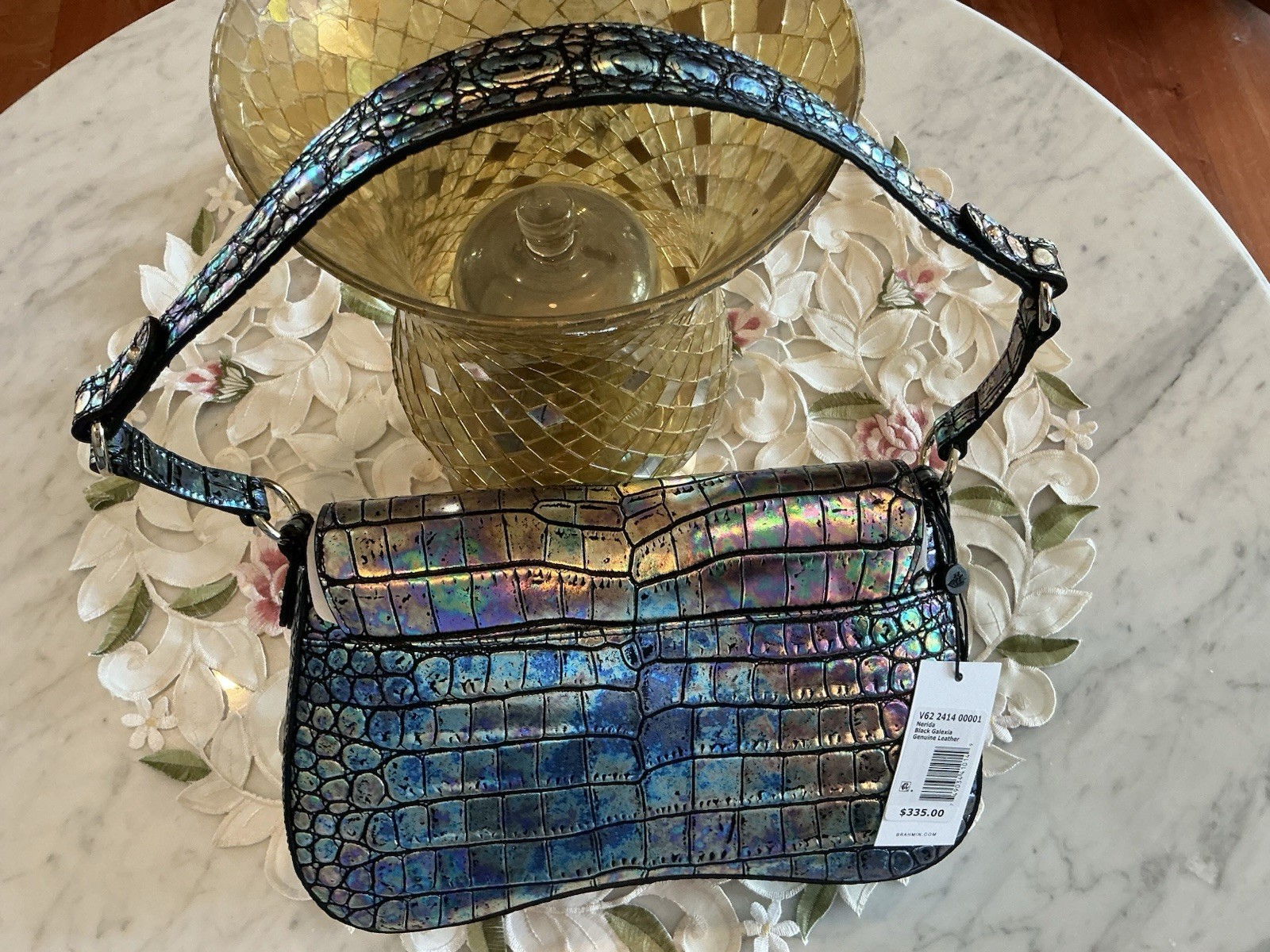 Brahmin Nerida Shoulder Bag Black Galexia Handbag with Iridescent Multicolor