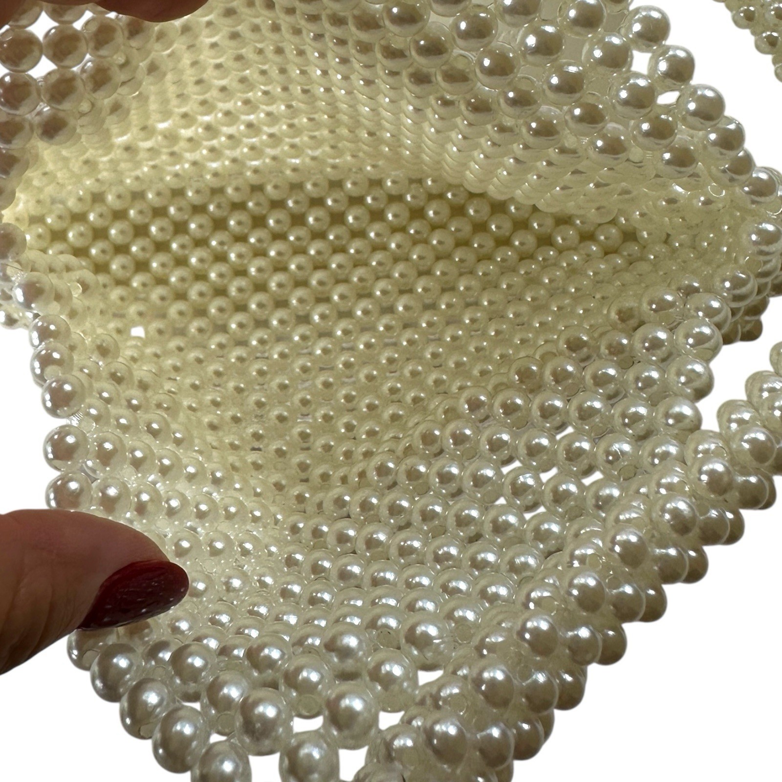 Babeyond Elegant Beaded Pearl Clutch Handbag in Cream/Off White