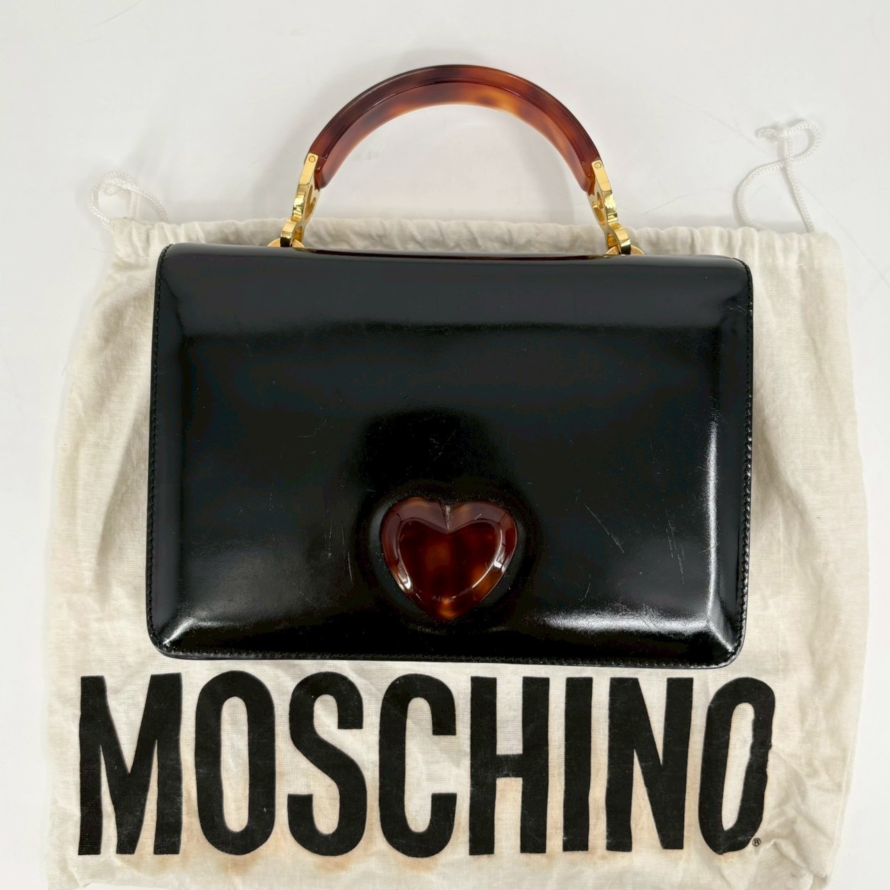 Moschino Mini Handbag Heart Patent Leather Vintage Authentic From Japan