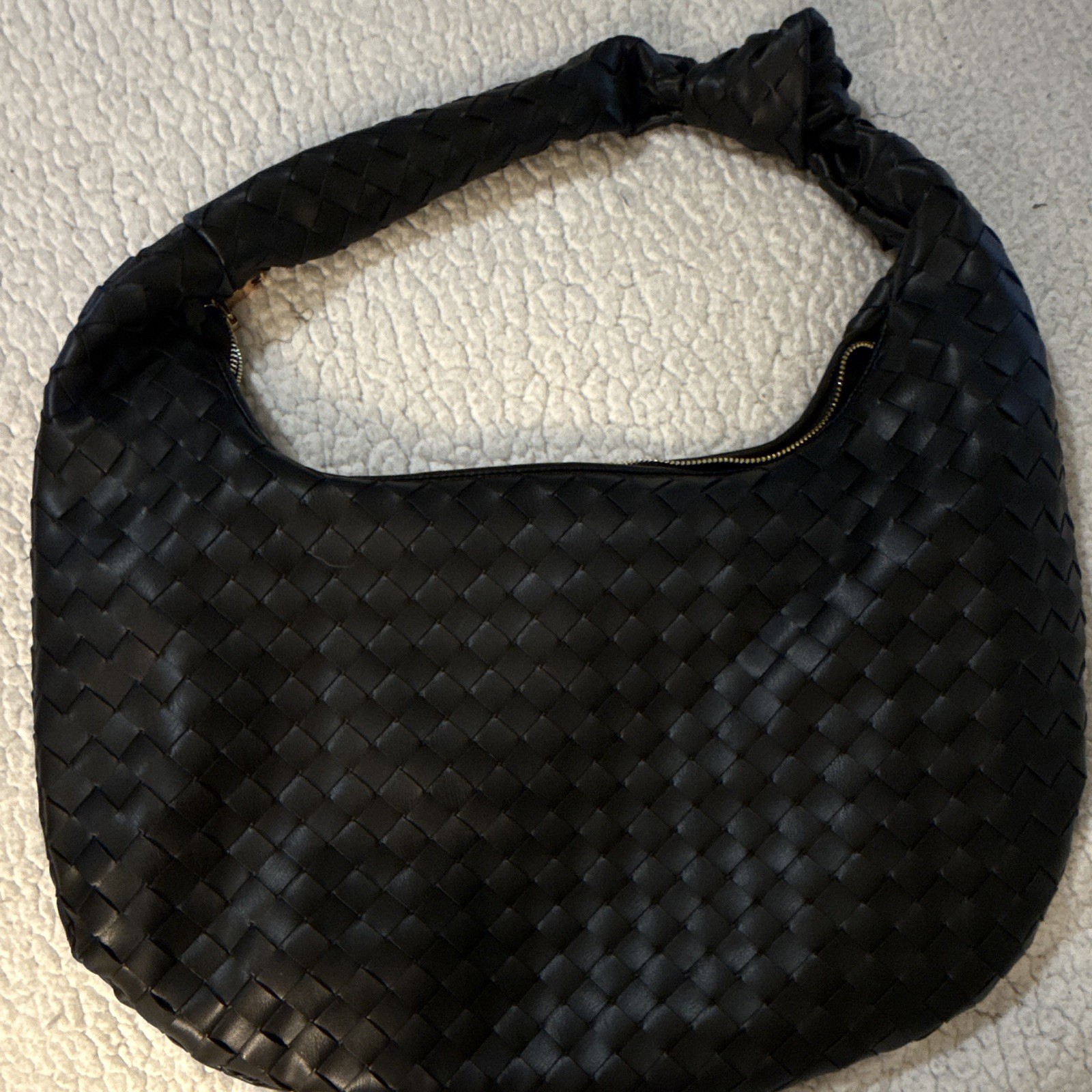 Melie Bianco Black Hobo Shoulder Bag Zip Closure Inner Pockets Gold Hardware
