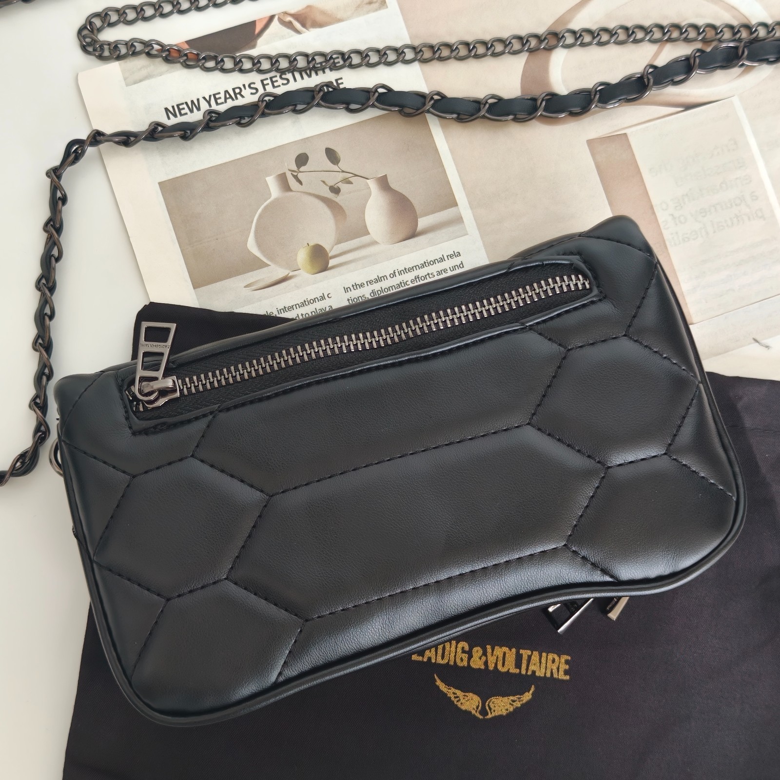 Zadig & Voltaire Rock Wing Black Quilted Leather Bag Gunmetal Hardware 21x13cm
