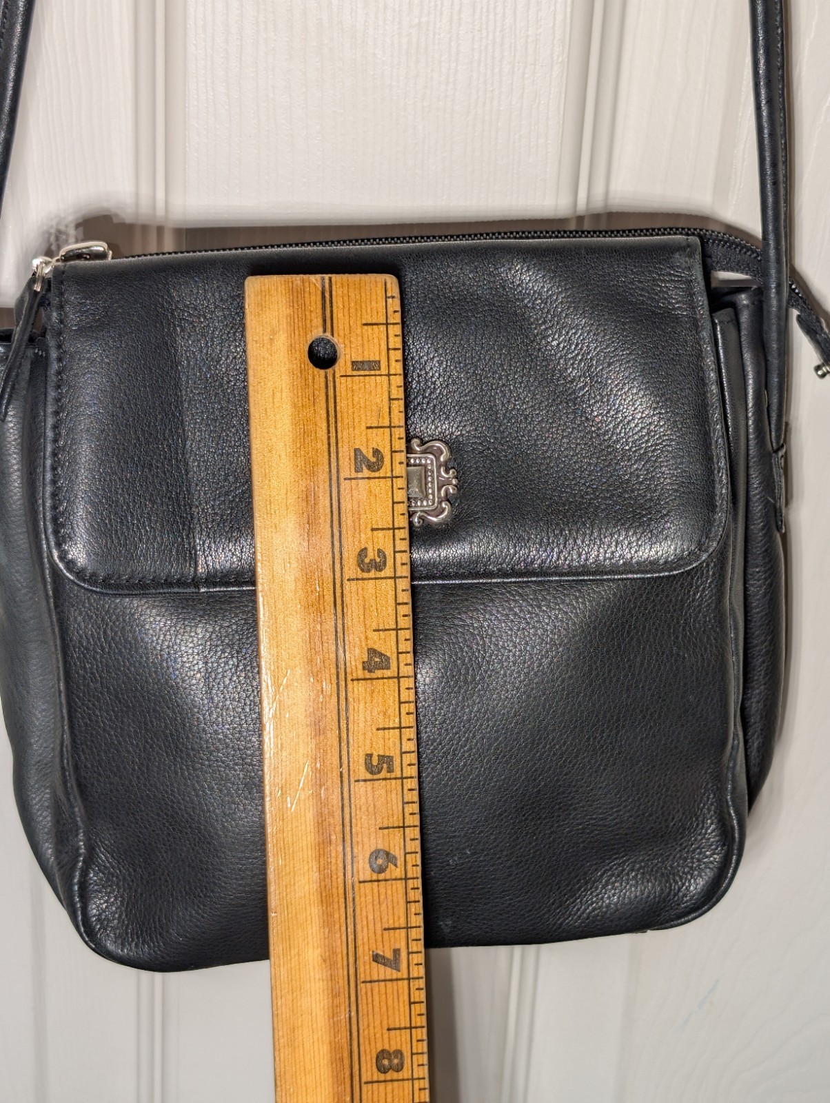 Vintage Fossil Crossbody Bag Purse black Smooth Calf Leather Organizer Flap