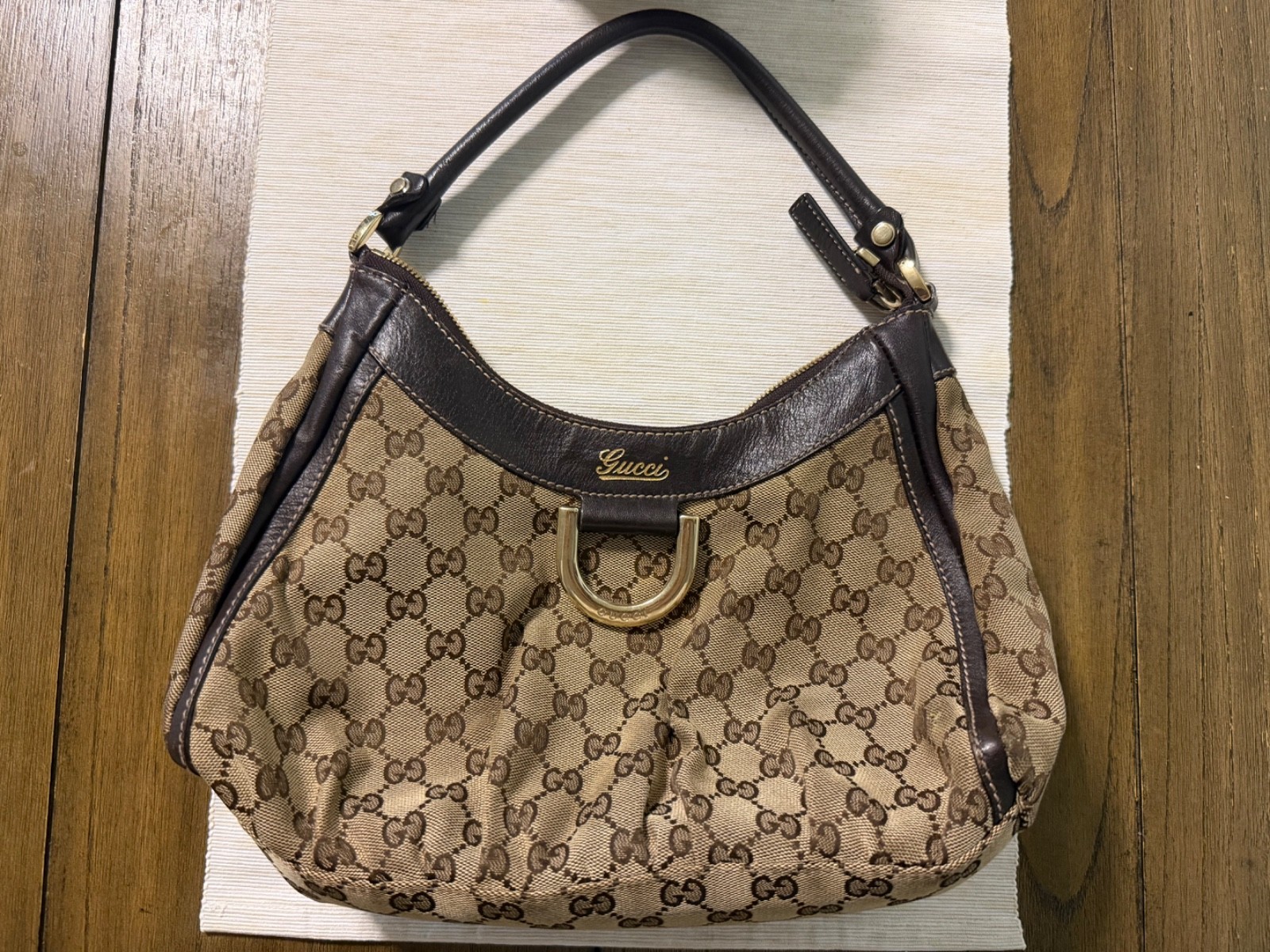 Gucci Brown GG Canvas Hobo with Gold Hardware