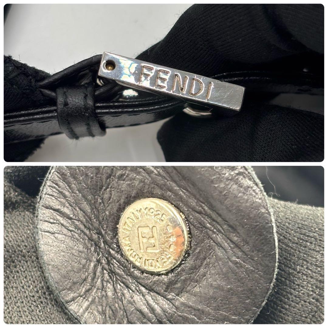 FENDI Mamma Baguette FF Logo Black Cotton Jersey Leather Shoulder Bag Auth Good
