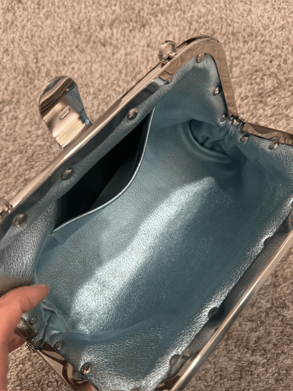 Iridescent Croc-Embossed Cowhide Handmade Unique Rivet Frame Bag, Large Size