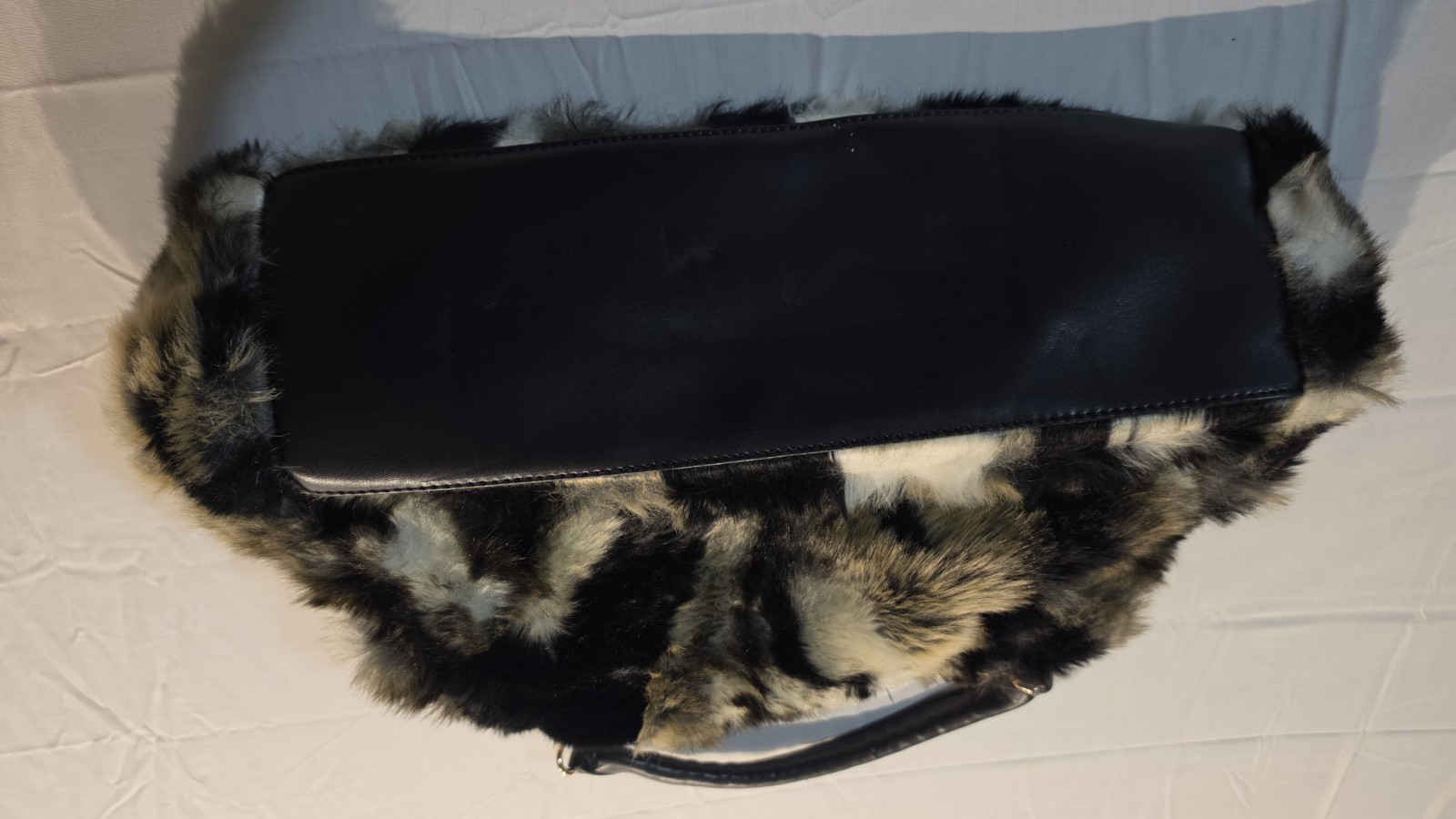 Paper Fox Faux Fur Handbag Black Brown Shoulder Bag Tote Gold Tone
