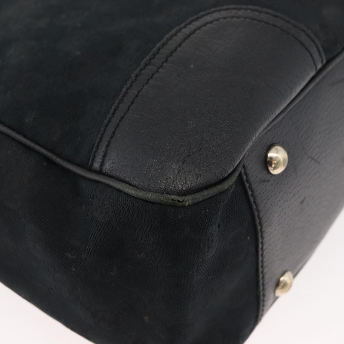 GUCCI GG Canvas Web Sherry Line Pretty Tote Bag Black Gold 163805 Auth 176182