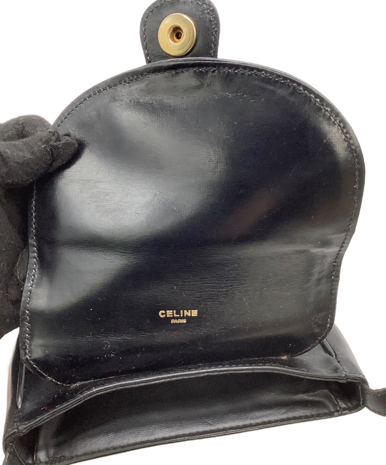 CELINE Logo Button Flap Shoulder bag Black Women’s From Japan