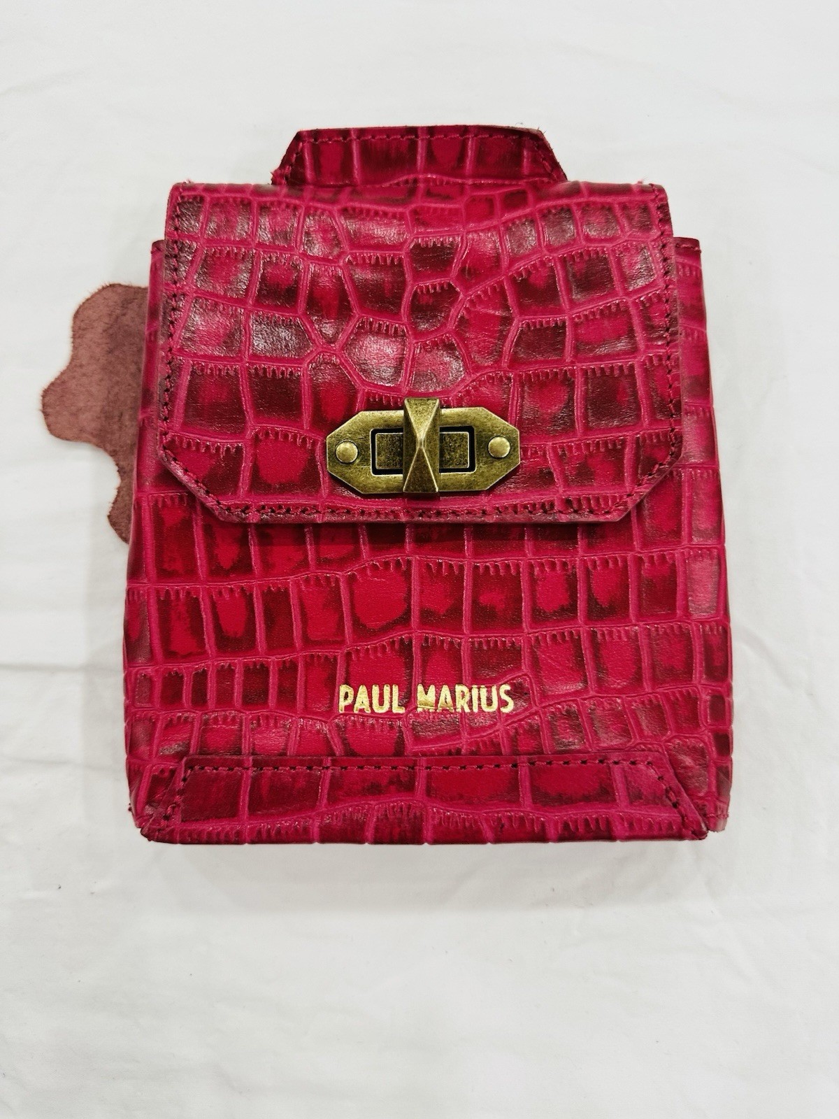 Paul Marius Croc Embossed Pink Leather Mini Crossbody Phone Bag | NWT