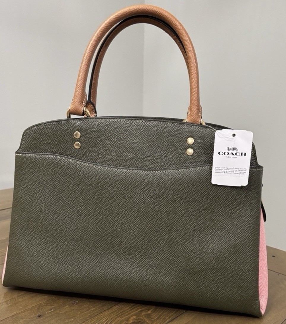 Coach Colorblock Lillie Carryall Pink/Green/Brown Leather NWT $428 Retail