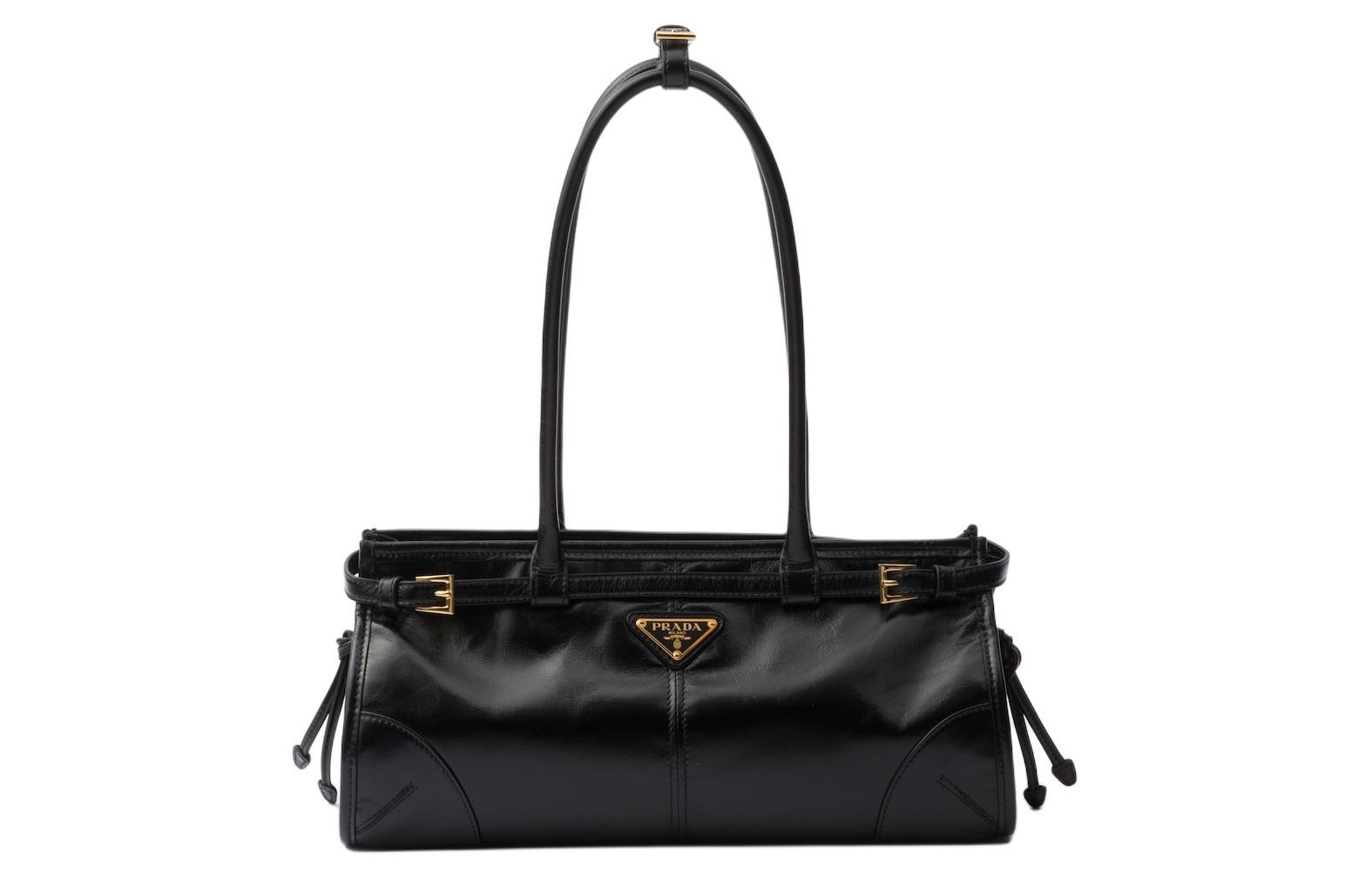 PRADA Shoulder Bags Leather Black Women 12.6 x 4.7 x 5.9 in