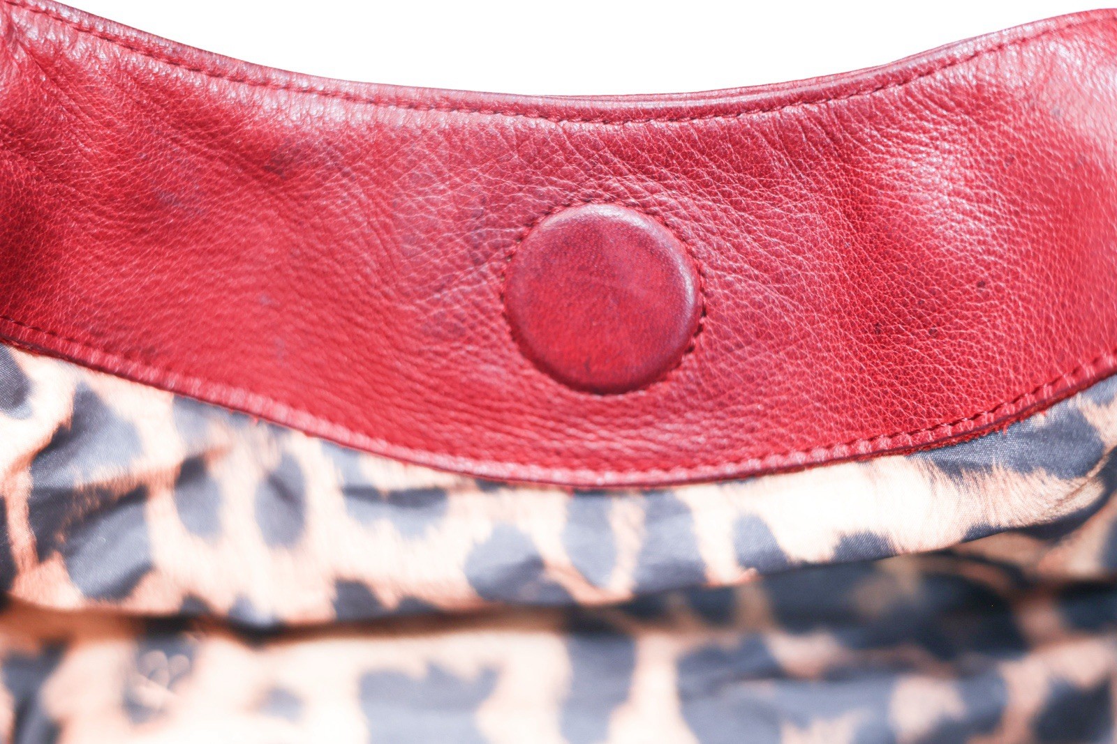 B. Makowsky Genuine Leather Red Hobo Shoulder Bag Leopard Lining Multi Pocket