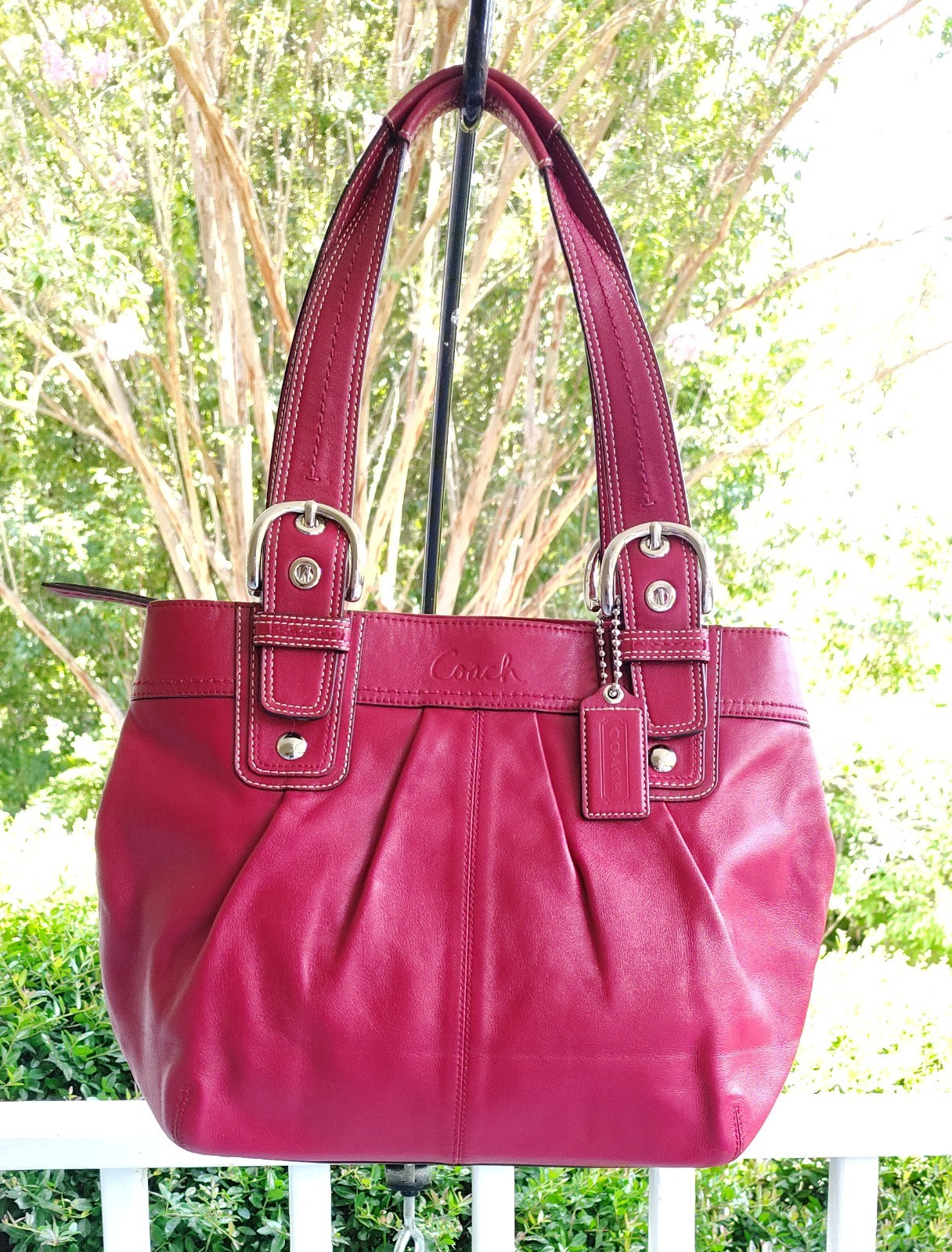 Coach MEDIUM F15045 Vintage Red Y2K Soho Pleated Leather Shoulder Bag