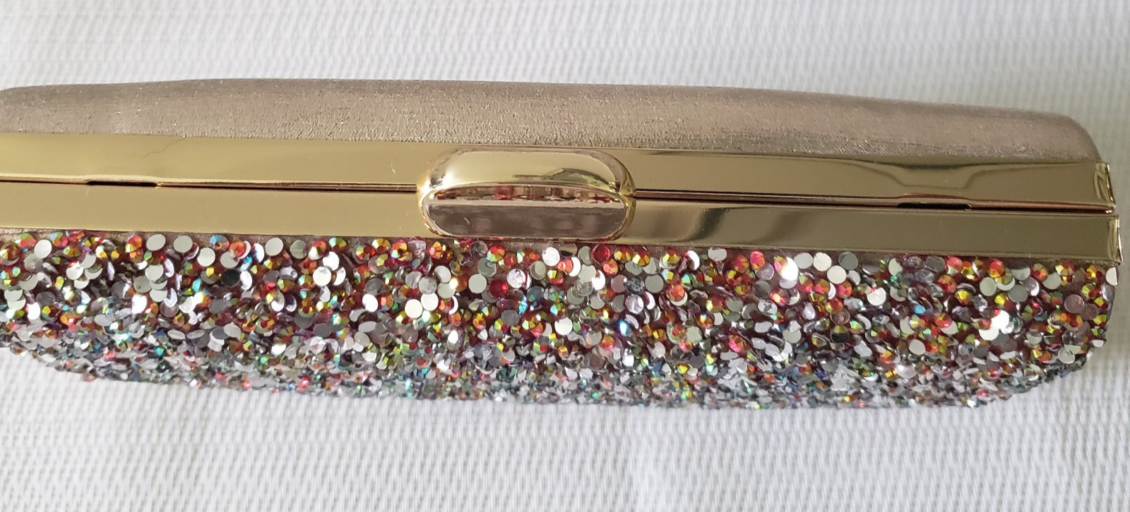 Evening Clutch ~ Champagne Red Multi Color Glitter ~ Chain Strap/Clutch Bag New