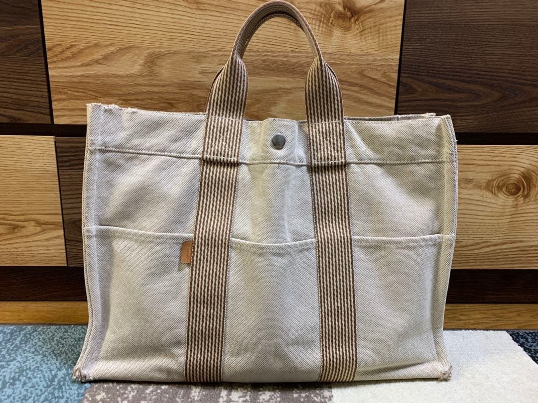 Authentic HERMES New Fourre Tout MM White Cotton Tote Bag Japan Good