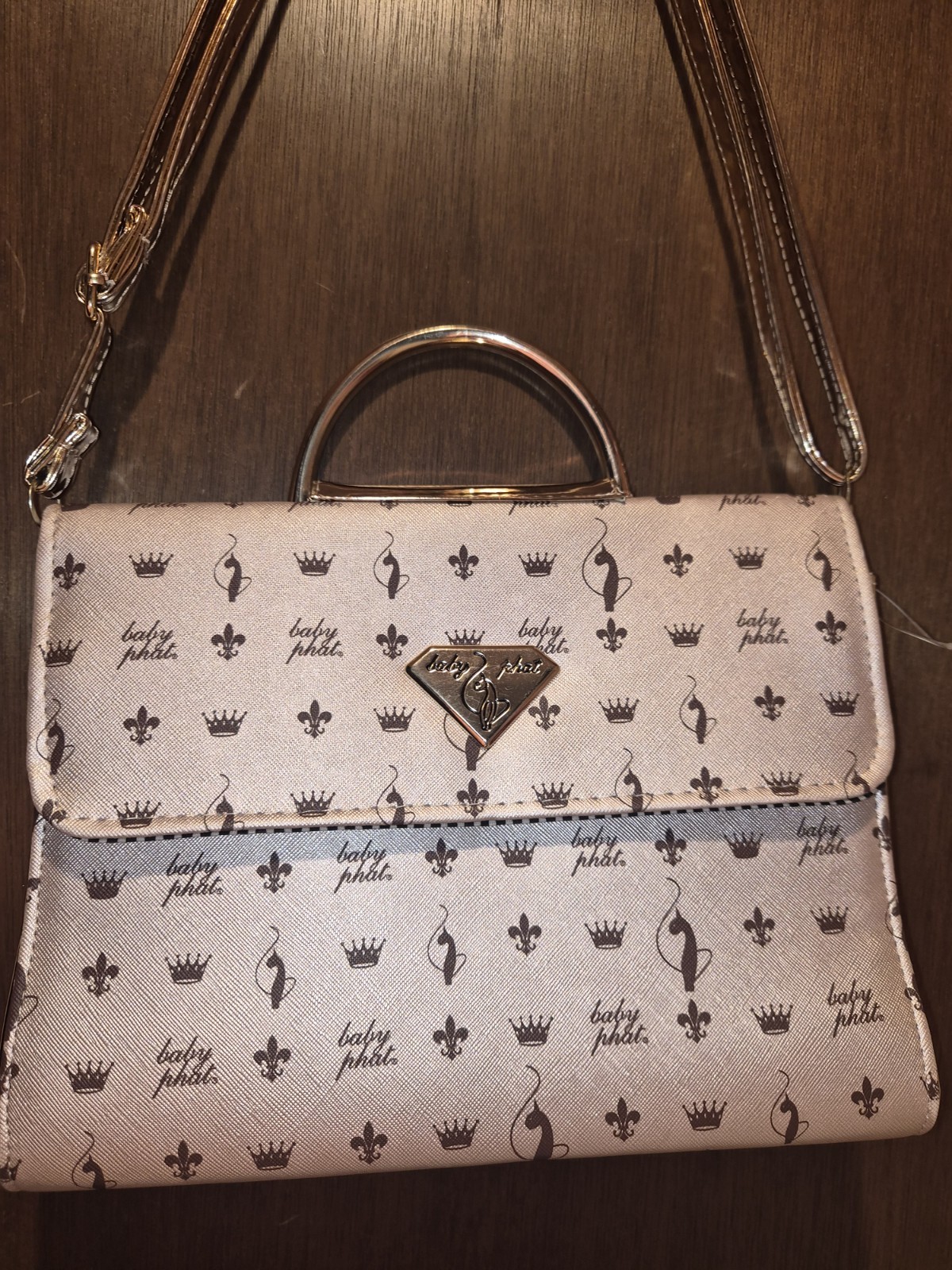 Vtg Baby Phat Metallic Rose Gold Pink Top Handle Crossbody Monogram Handbag