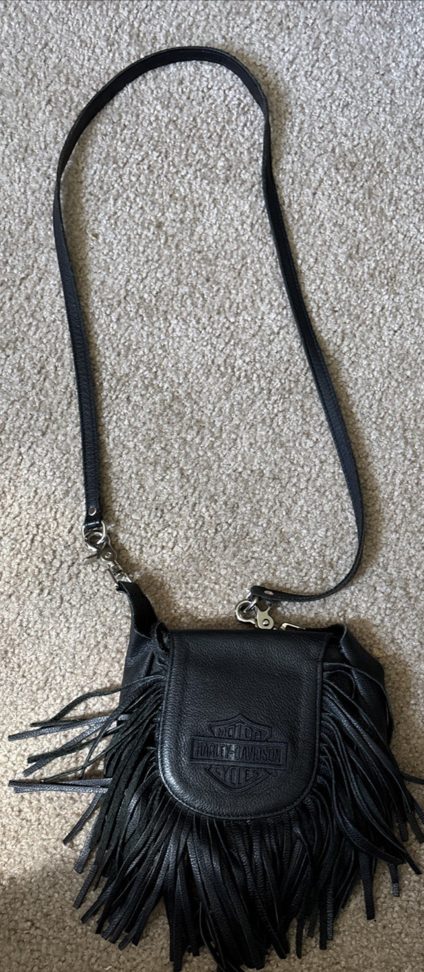 Harley Davidson Leather Fringe Hip Bag Purse Black Shoulder Bag