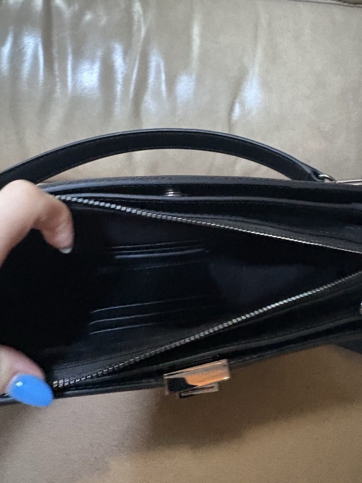 KARL LAGERFELD PARIS Small Shoulder Bag Black/Gray Logo Zip Turn Lock Dust Bag