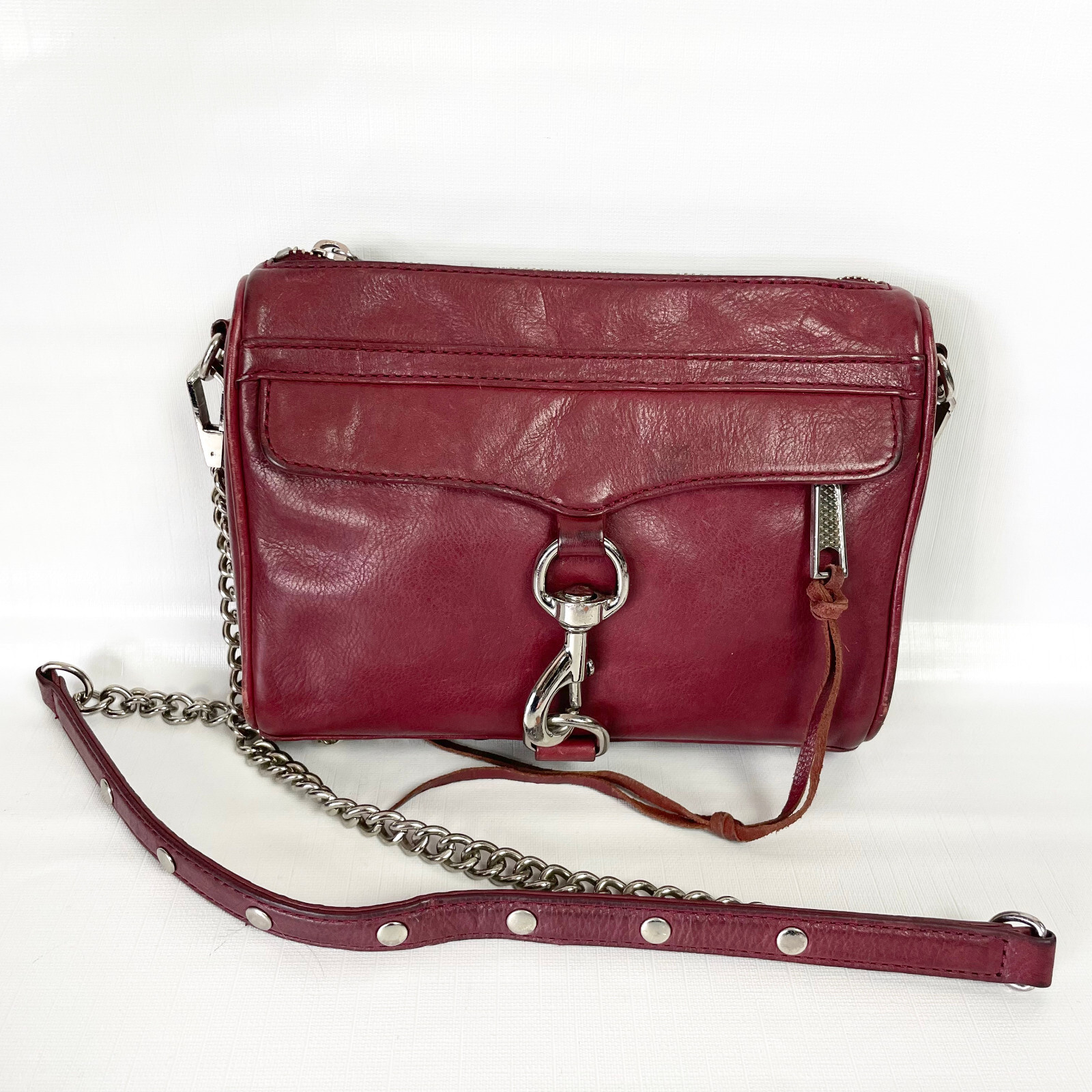 Rebecca Minkoff Mini Mac Crossbody Bag Red Leather Purse Chain Strap Studded