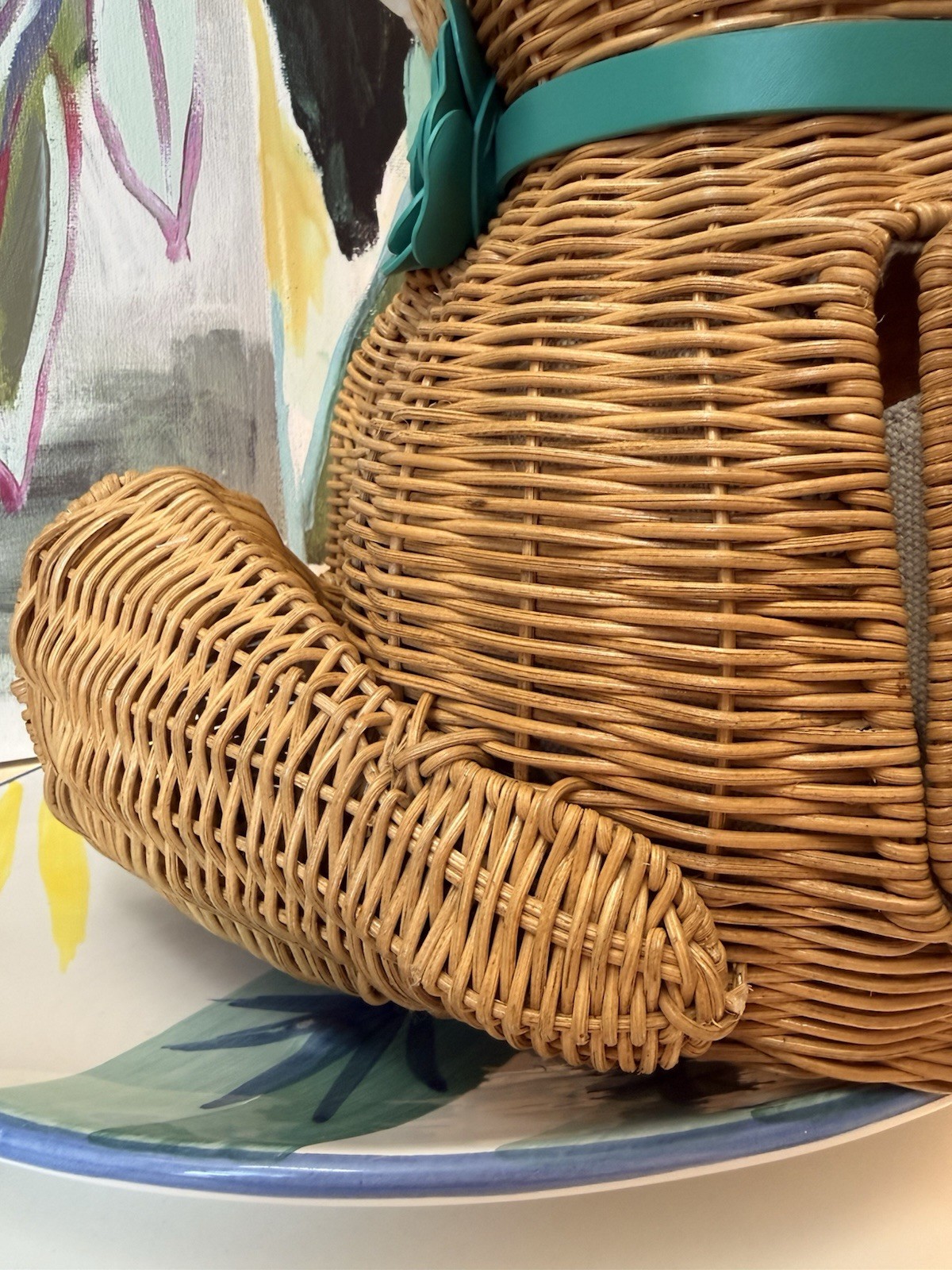 NWT Kate Spade Monkey Georgia Wicker Straw Flower Large Tote Rare Novelty Bag
