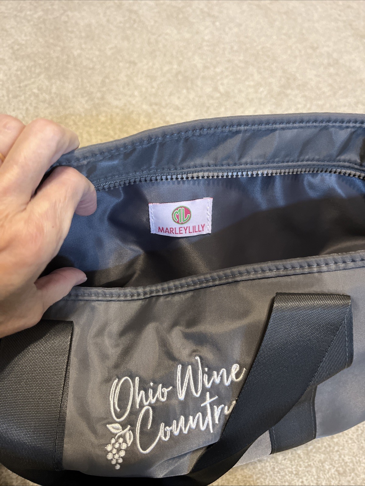 NWT Marley Lilly Insulated Cooler Bag Tote Gray With Ohio Wine Country Logo
