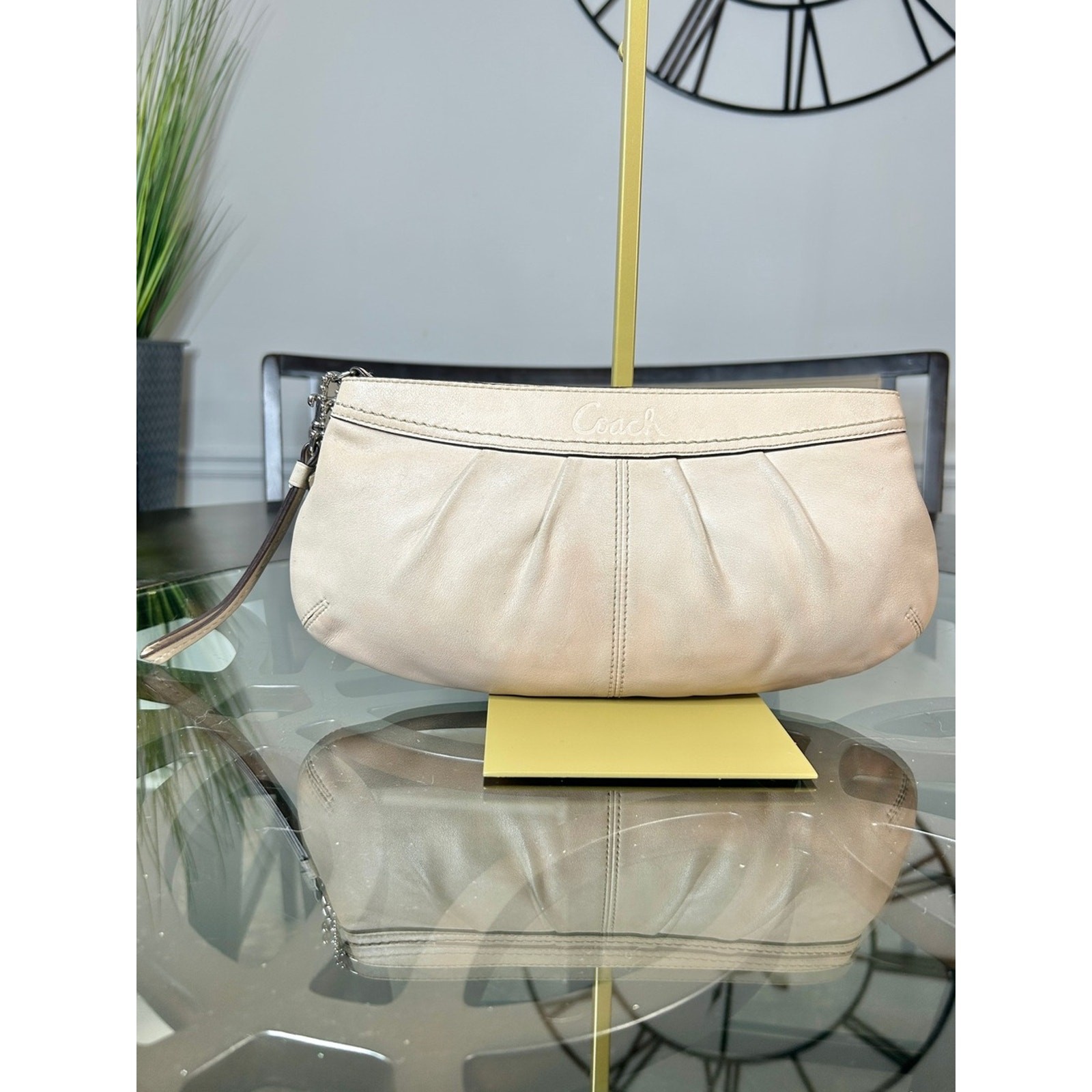 Coach Leather Soho Pleated Clutch Wristlet Off White Cream F13734