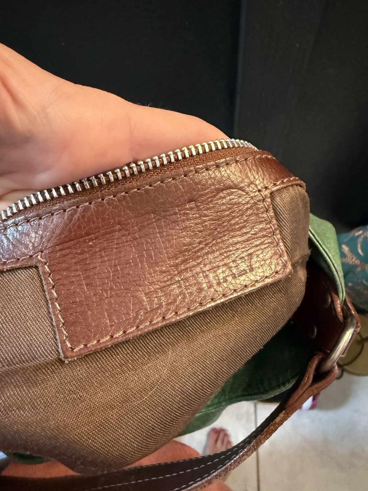 Tano Green Shoulder Bag Brown Strap Silver HW Zip/Magnetic Pockets Lined
