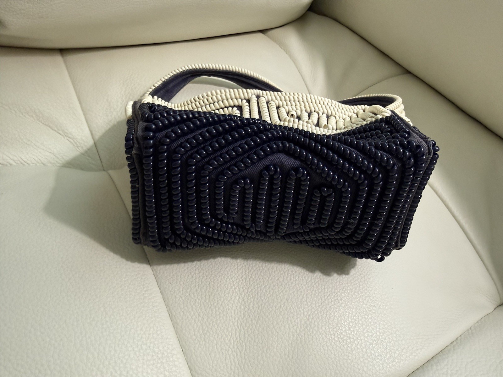 Vintage 1940s – Phone Cord Purse -Navy And White – rare
