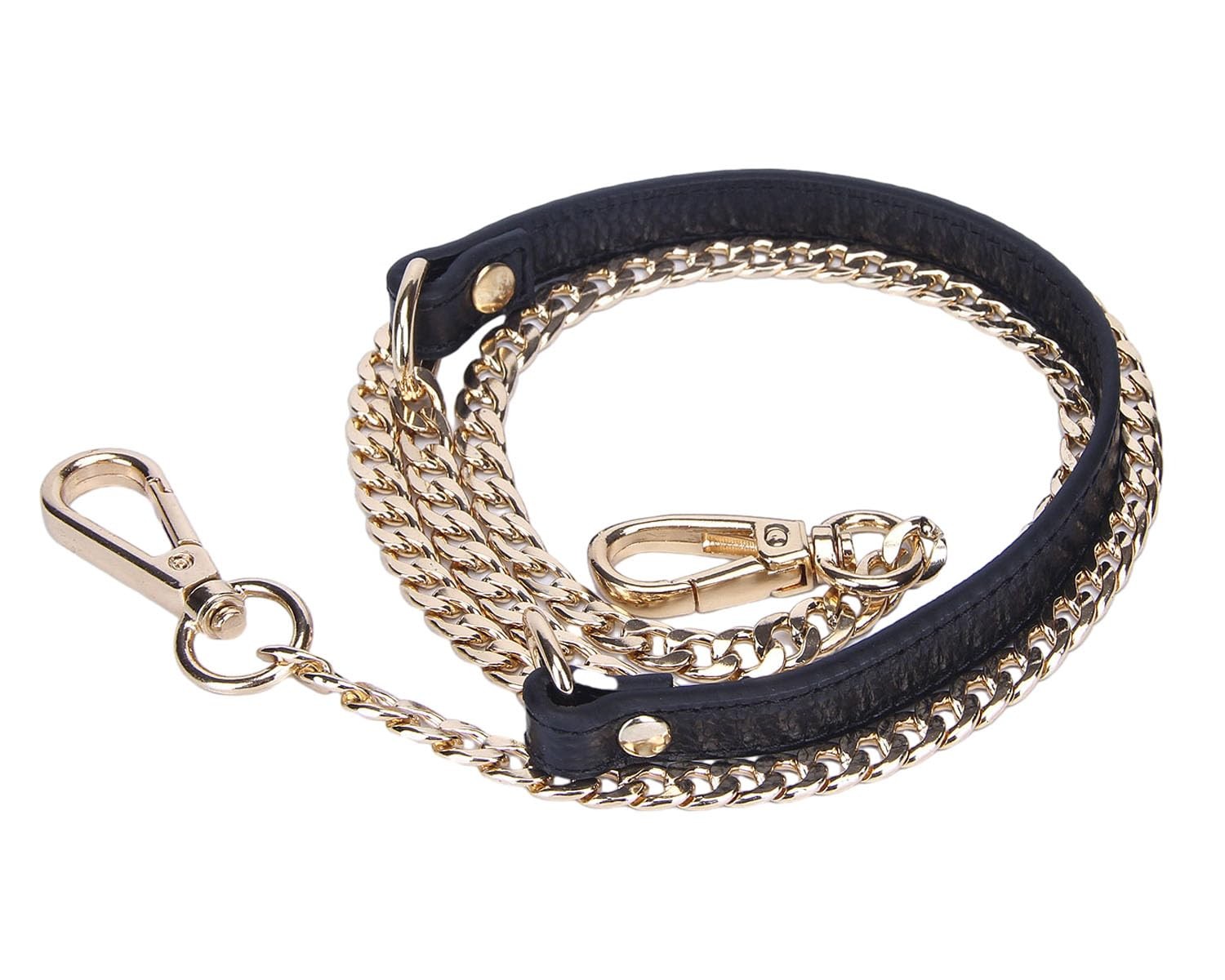 12MM Genuine Leather Chain Crossbody Strap Replacement for Handbags Black