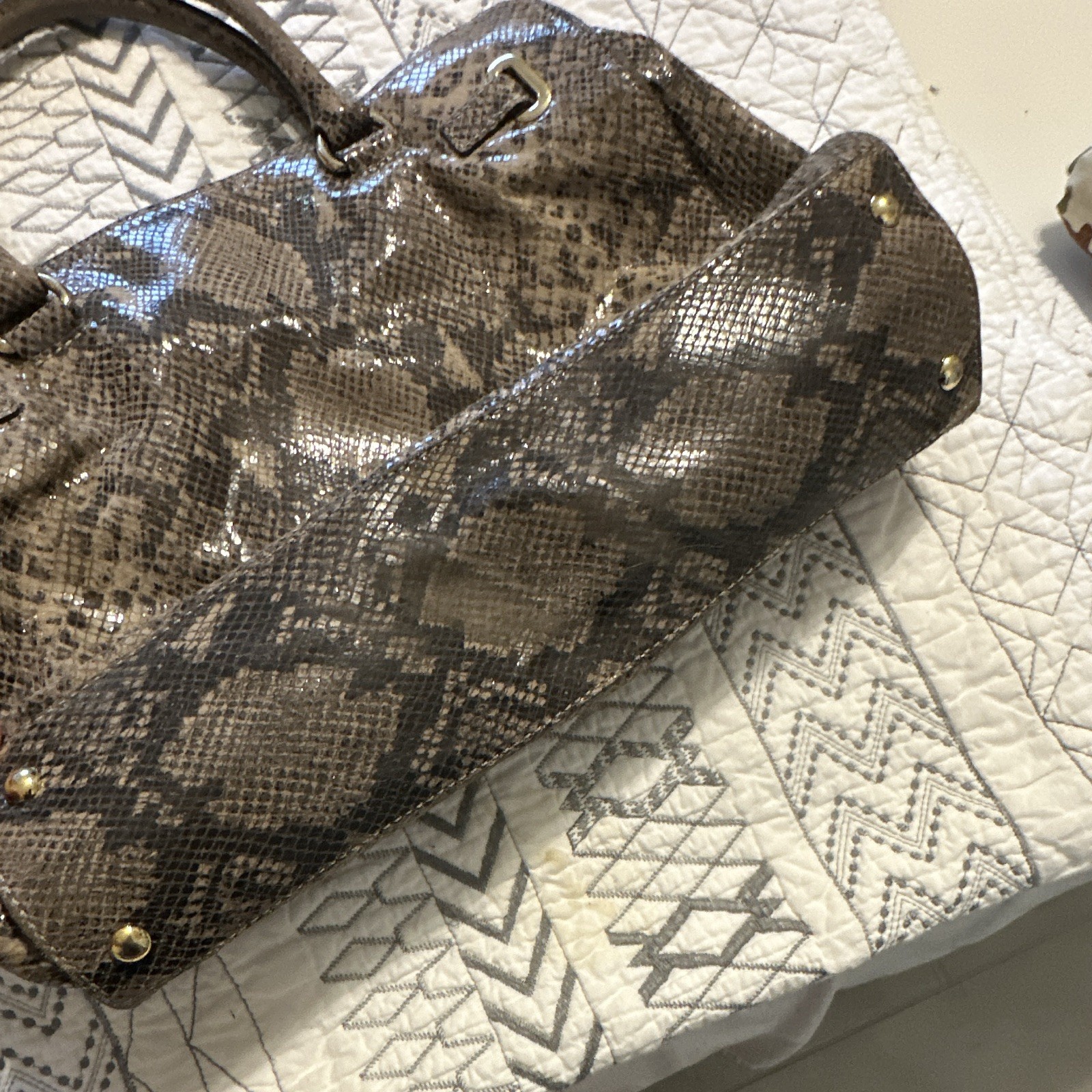 Michael Kors Brown Snake Print Satchel Top Handle Bag Gold Hardware