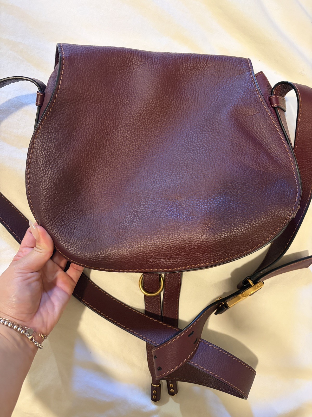 Chloé Medium Marcie Grained Leather Saddle Bag / Crossbody Burgundy