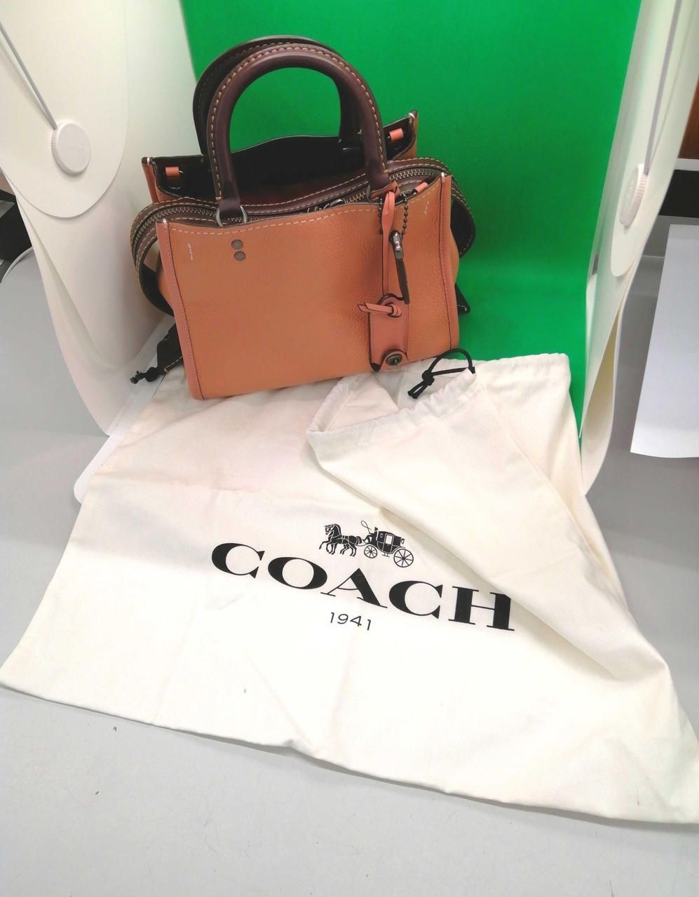 Auth COACH 1941 Rogue 25 Melon Pink Glovetanned Leather Satchel Bag 54535 Rare