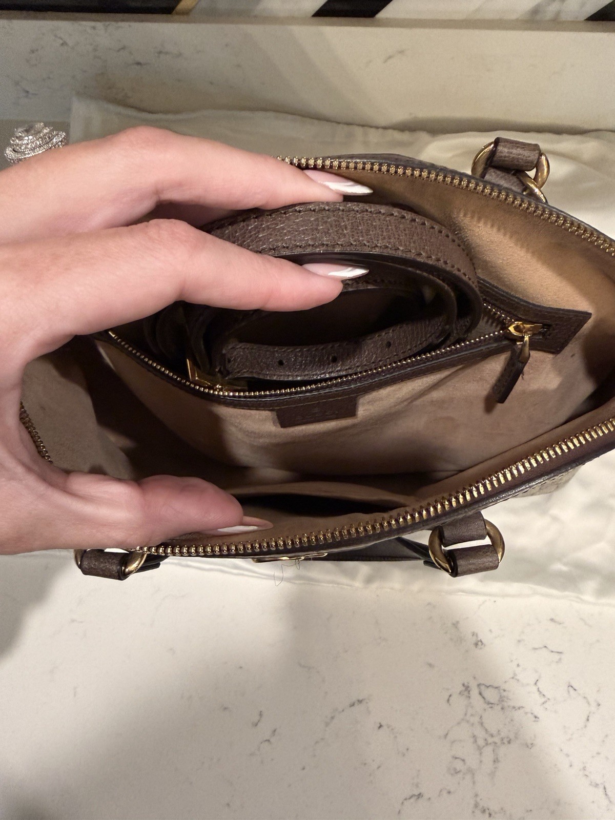 Gucci GG Monogram Web Stripe Top Handle Satchel Zip Bag w/ Detachable Strap