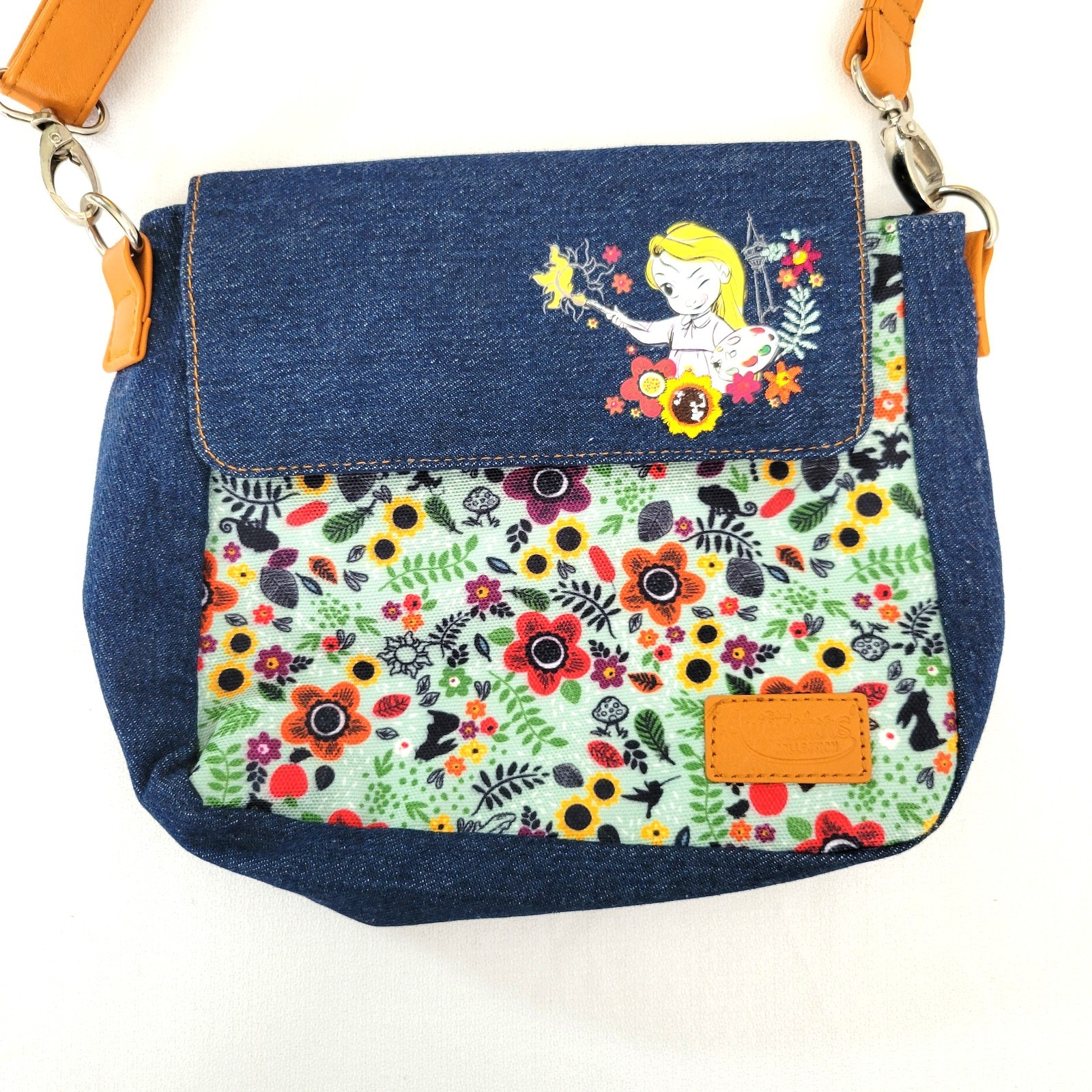 Disney Animators Collection Rapunzel Tangled Denim Crossbody Bag Floral Purse