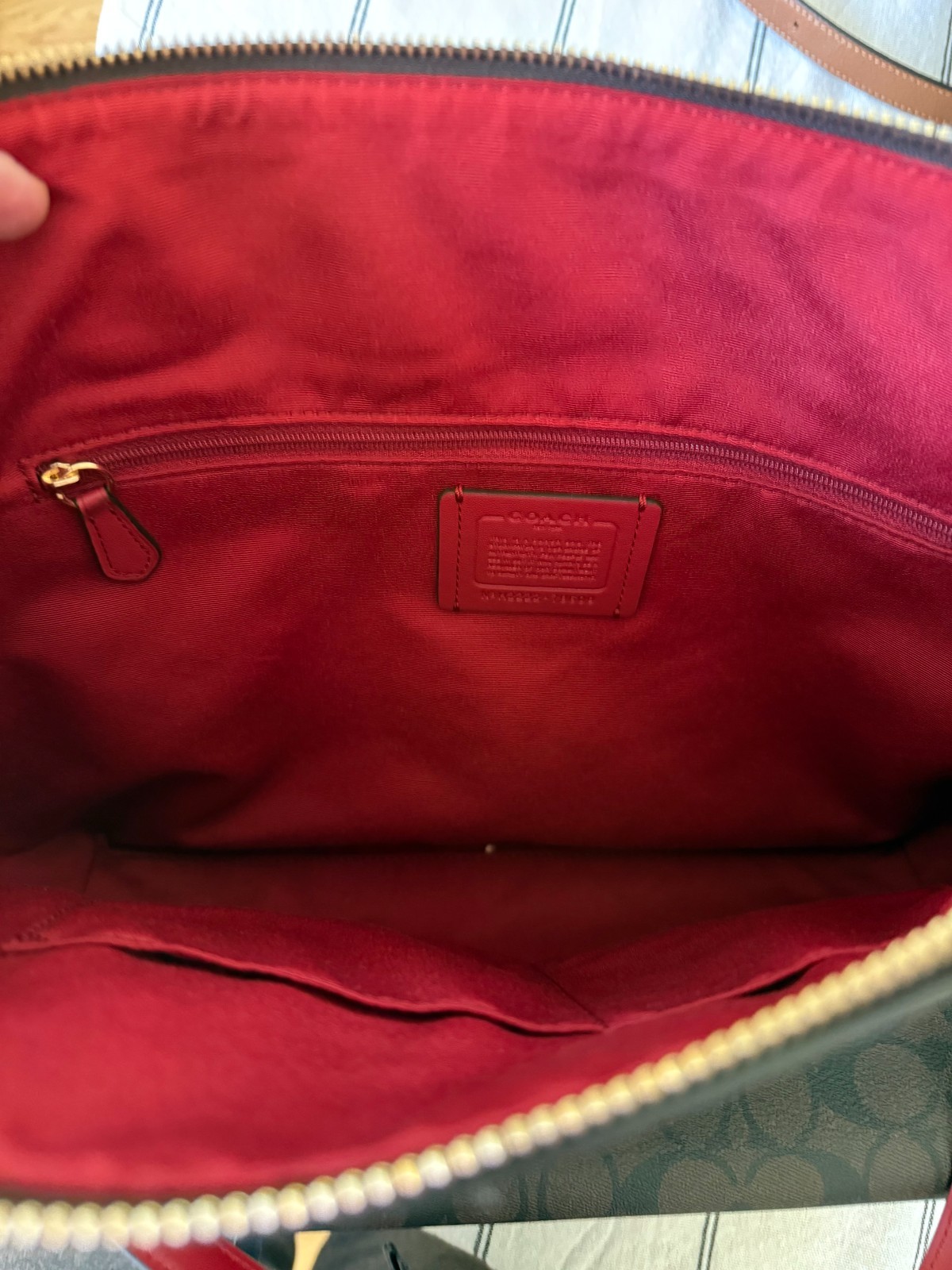 COACH Gallery Tote Brown Signature Canvas Red Leather Shoulder Bag Purse F79609