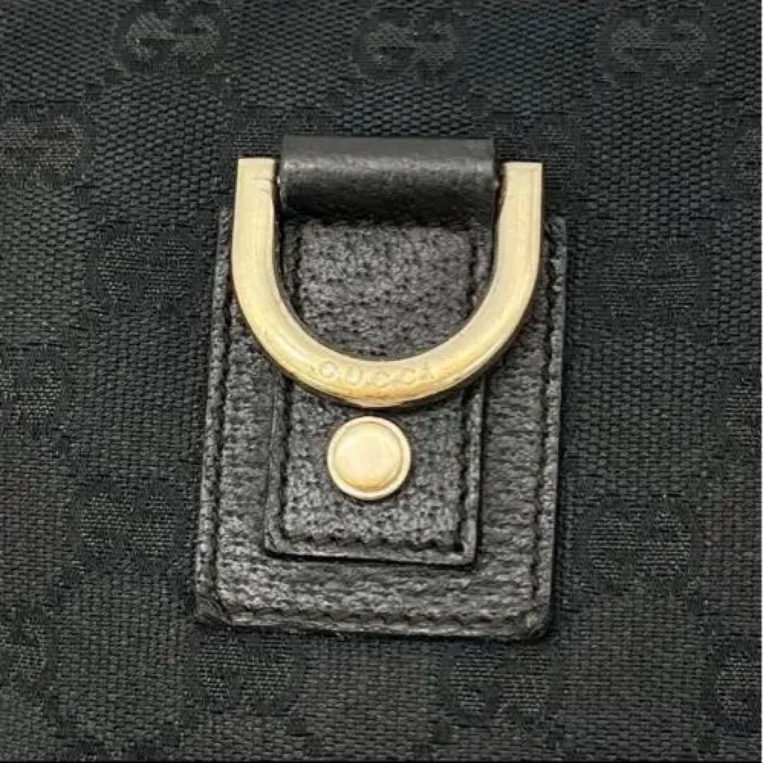 GUCCI GG Canvas Flat Shoulder Bag Black Leather Crossbody Messenger 131326 Purse