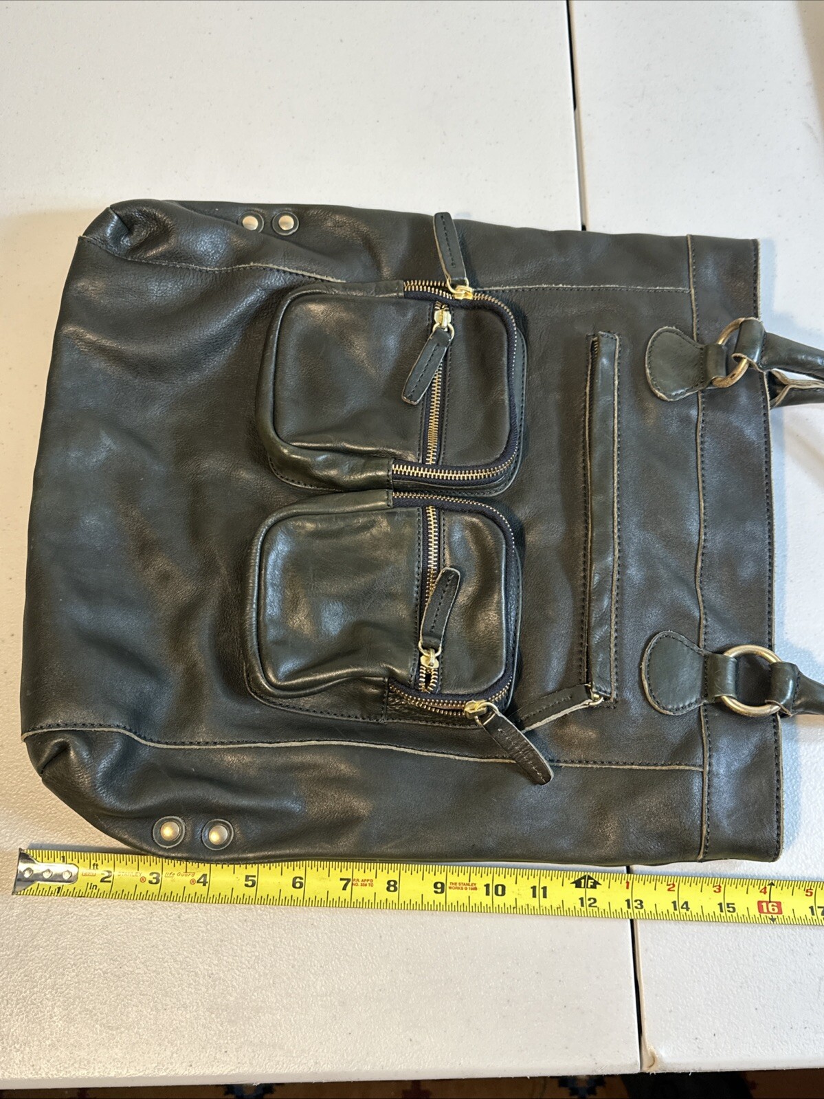 J.CREW Leather Jericho Large Olive Soft Leather Boho Tote Bag Purse Top Handle