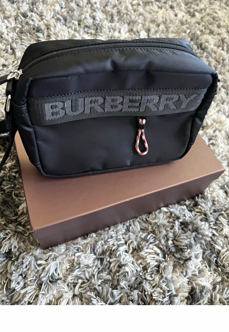 Burberry Black Small Crossbody Bag Zip Closure Logo Strap Silver Hardware