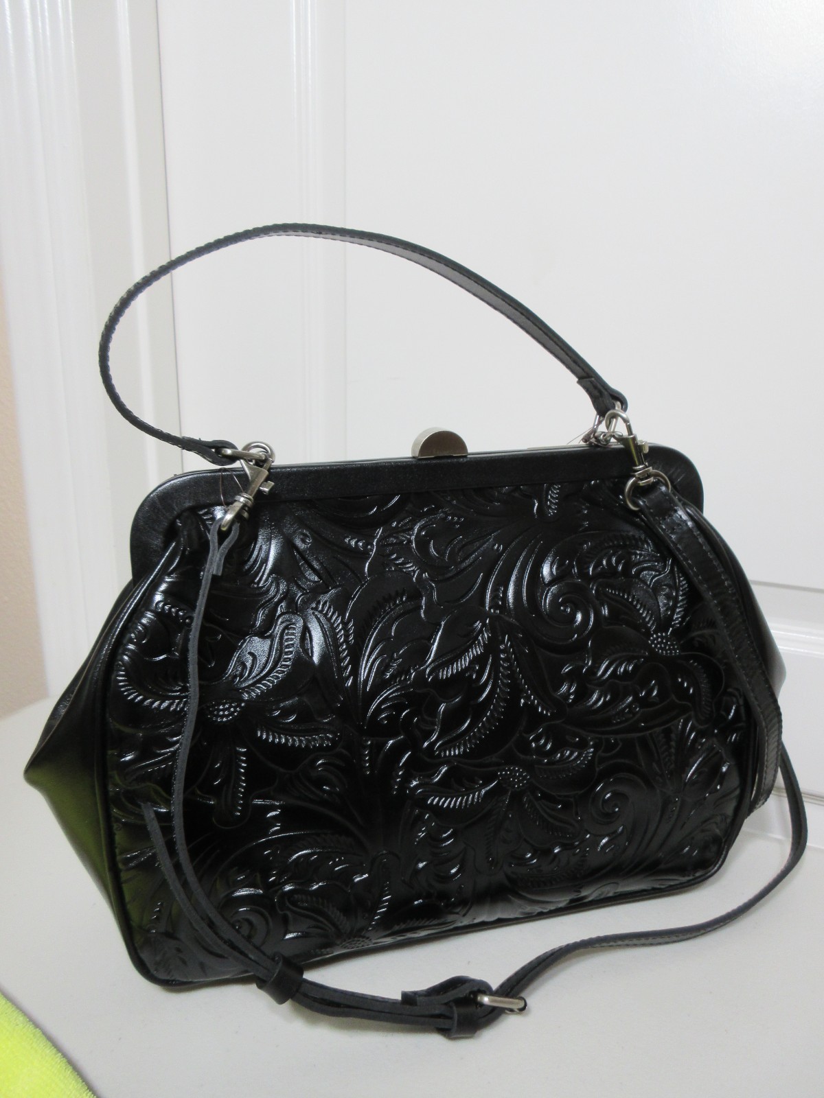 NEW PATRICIA NASH CLEMENTINE TOOLED BLACK SATCHEL/SHOULDER BAG