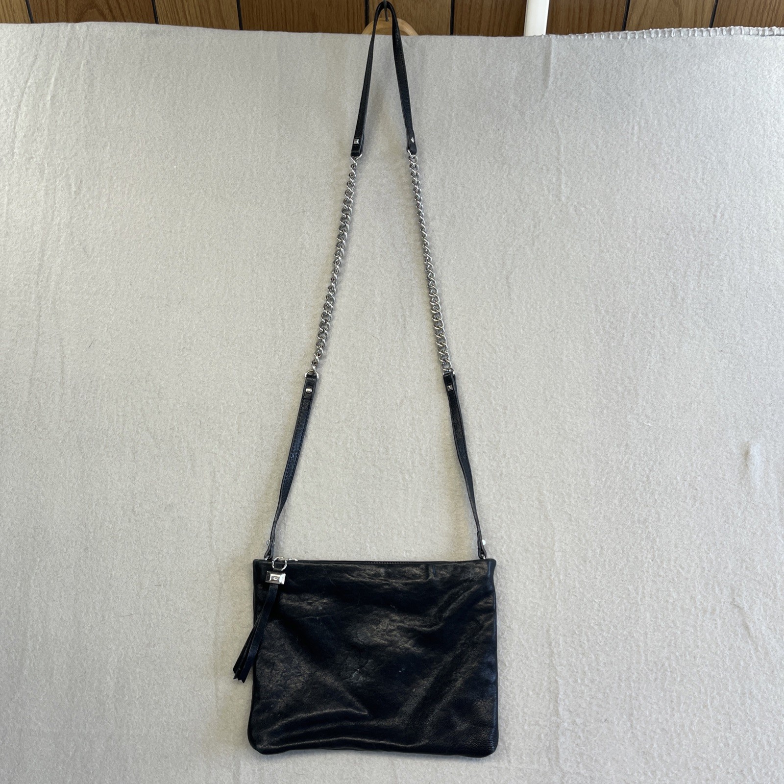 Stella & Dot Waverly Purse Black Lambskin Crossbody Shoulder Clutch Purse